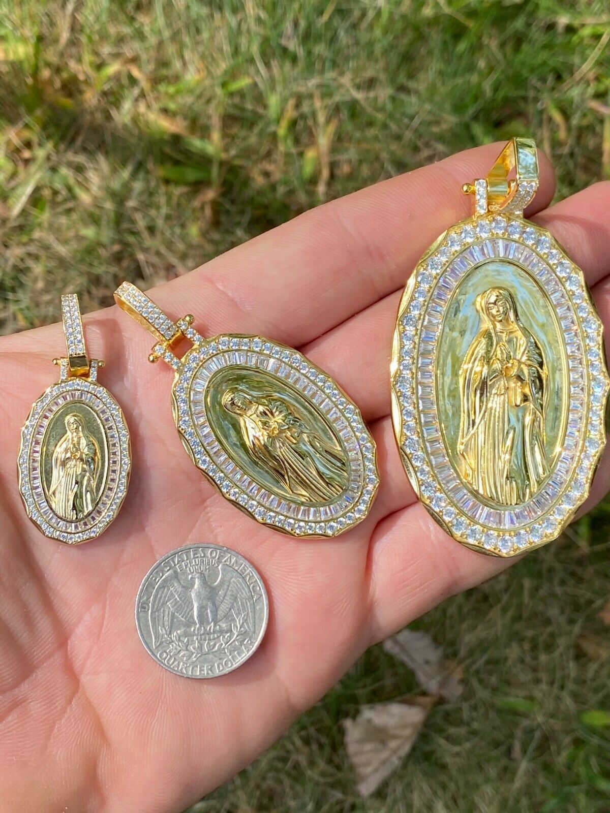 Designer × Jewelry 14k Gold 925 Silver Virgin Mary Necklace Pendant Medallion Size ONE SIZE - 2 Thumbnail