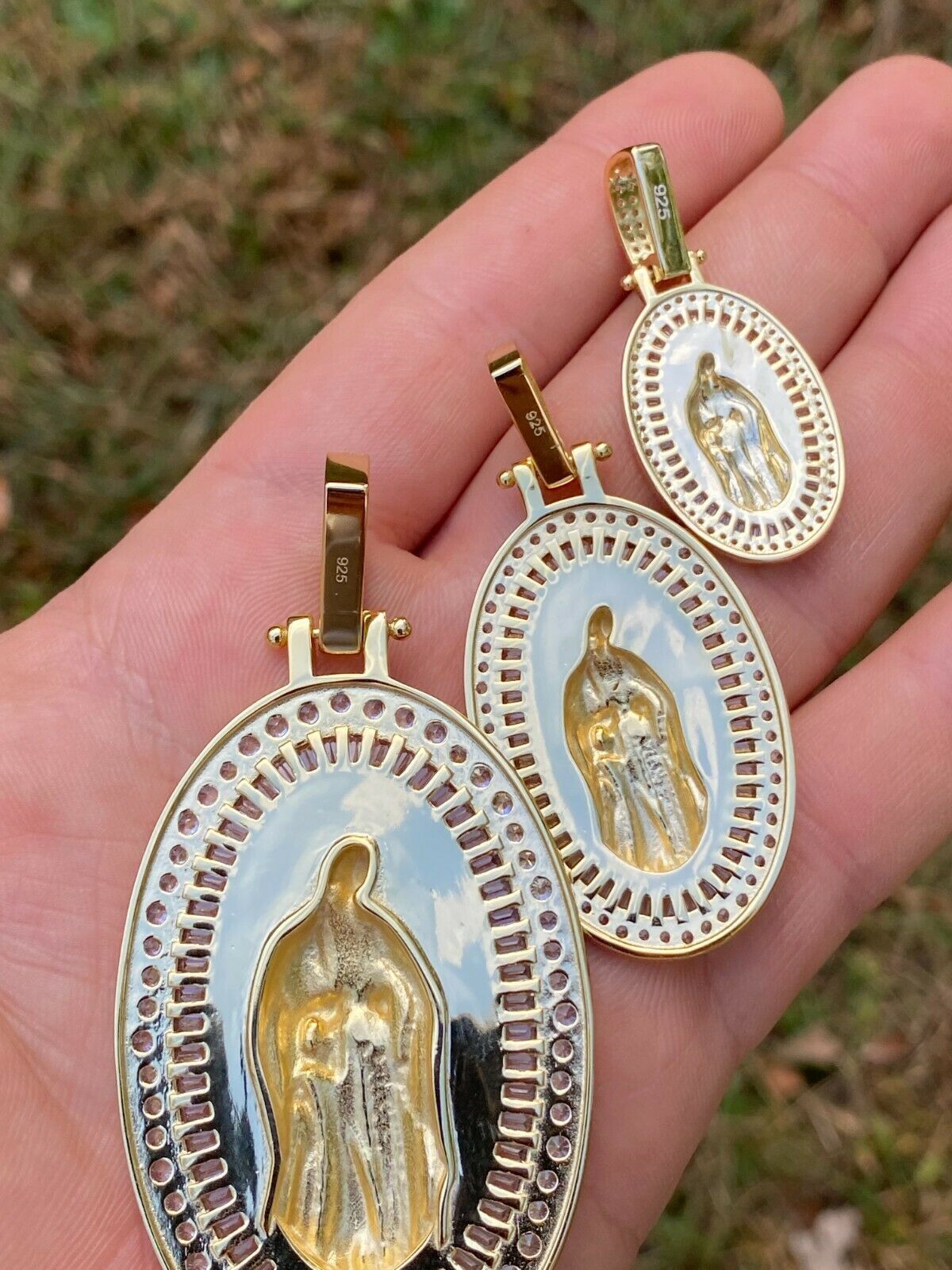 Designer × Jewelry 14k Gold 925 Silver Virgin Mary Necklace Pendant Medallion Size ONE SIZE - 7 Thumbnail