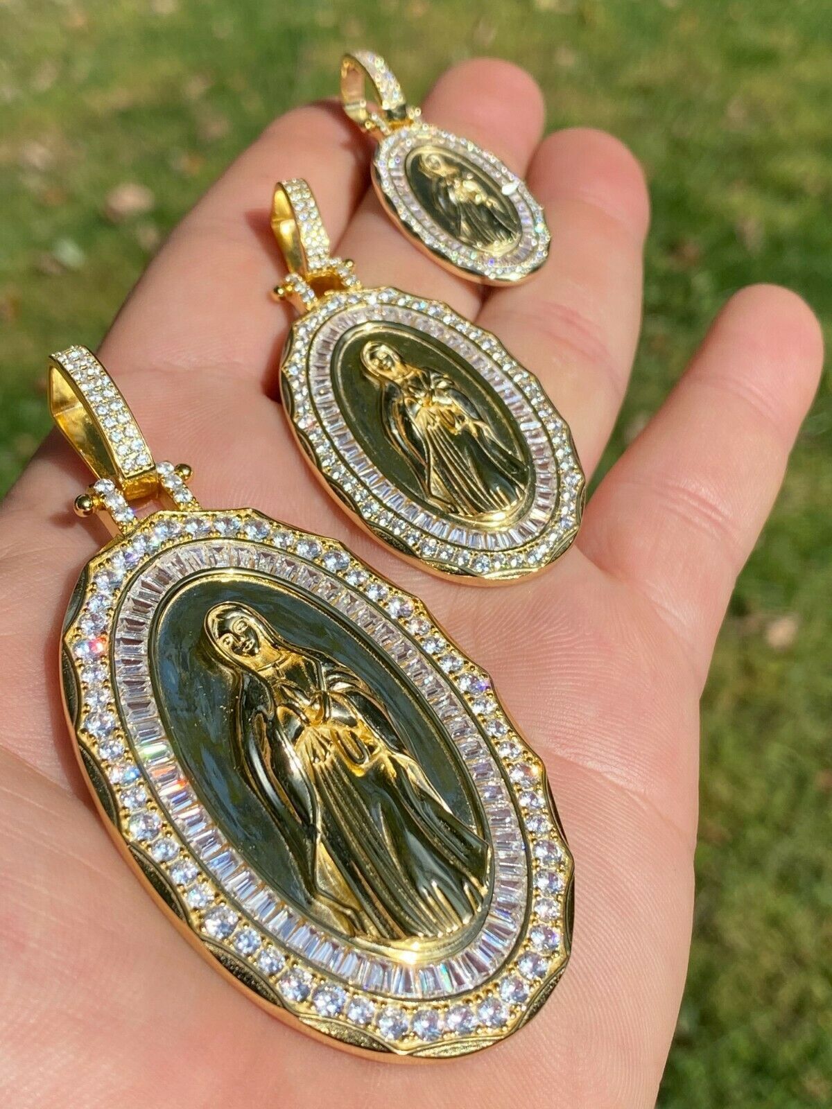 Designer × Jewelry 14k Gold 925 Silver Virgin Mary Necklace Pendant Medallion Size ONE SIZE - 4 Thumbnail