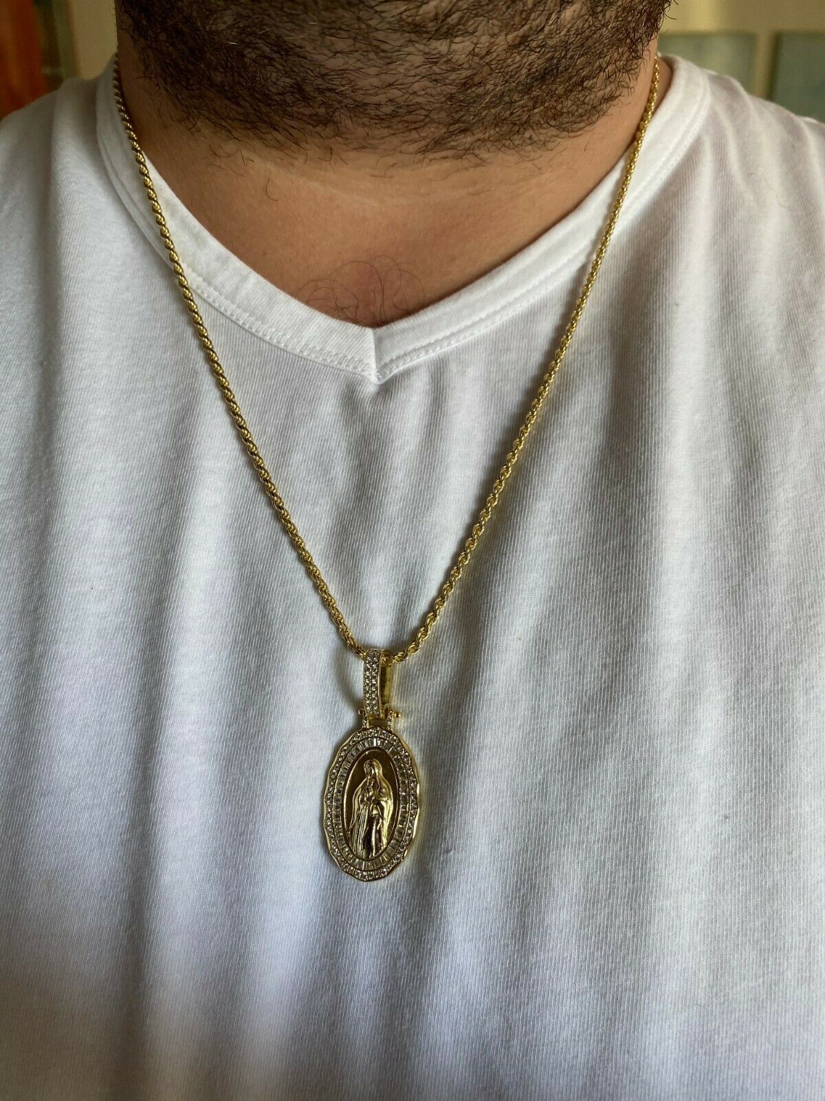 Designer × Jewelry 14k Gold 925 Silver Virgin Mary Necklace Pendant Medallion Size ONE SIZE - 3 Thumbnail