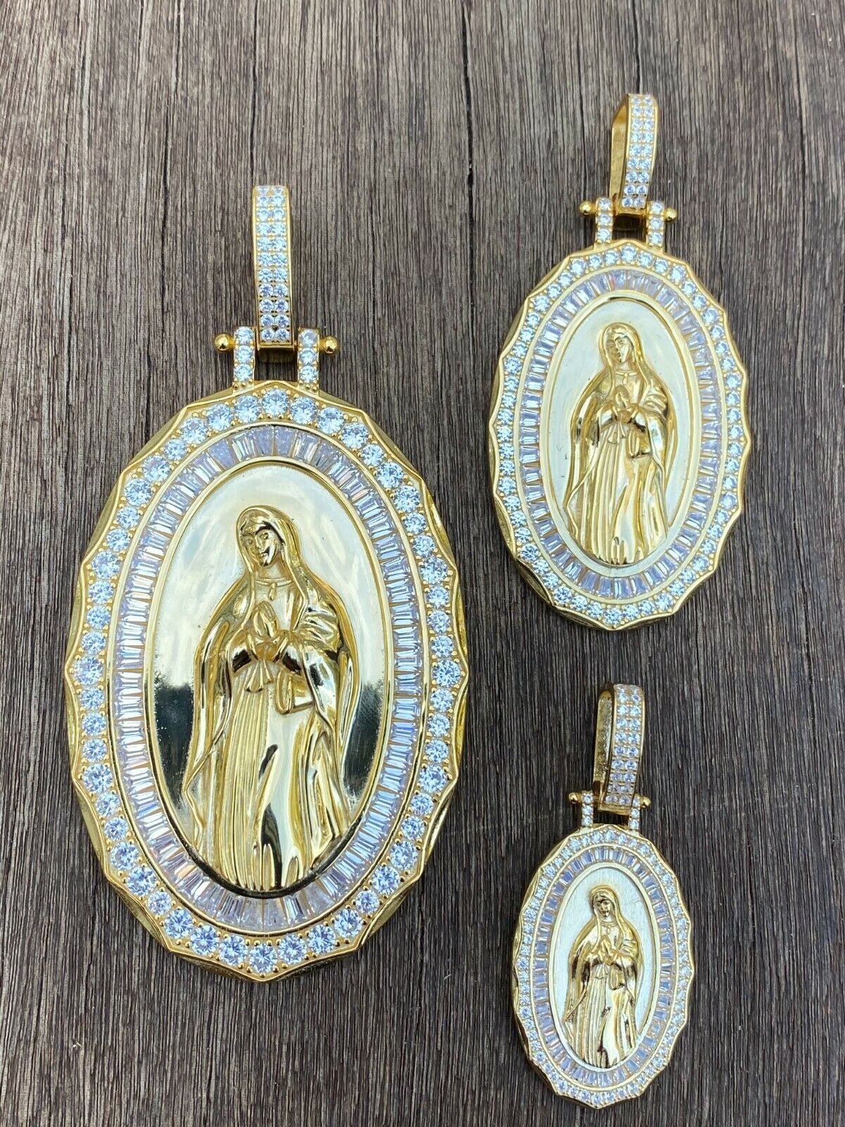 Designer × Jewelry 14k Gold 925 Silver Virgin Mary Necklace Pendant Medallion Size ONE SIZE - 11 Thumbnail