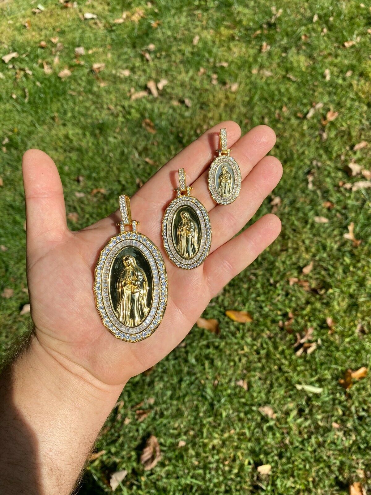 Designer × Jewelry 14k Gold 925 Silver Virgin Mary Necklace Pendant Medallion Size ONE SIZE - 6 Thumbnail