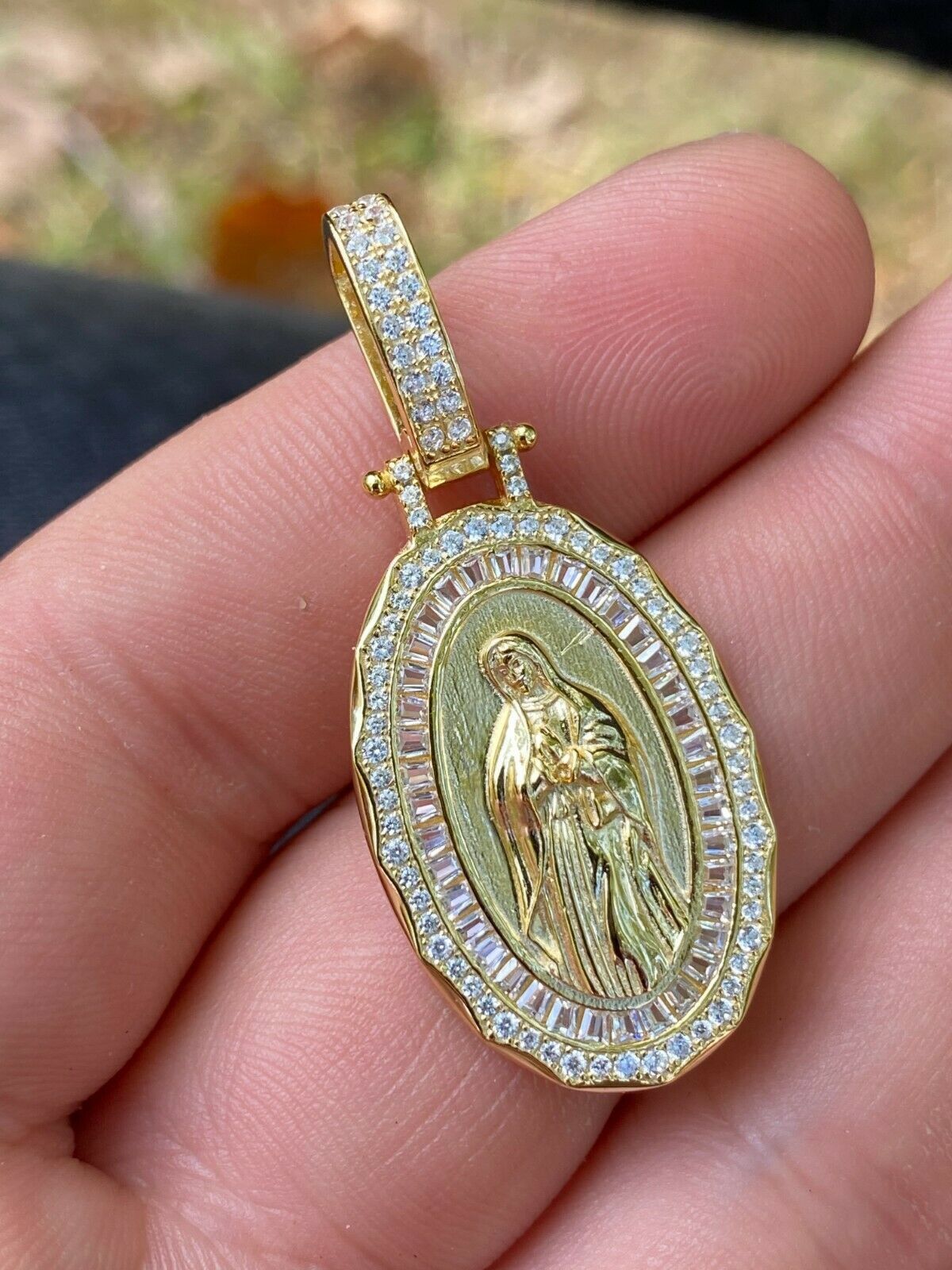 Designer × Jewelry 14k Gold 925 Silver Virgin Mary Necklace Pendant Medallion Size ONE SIZE - 5 Thumbnail