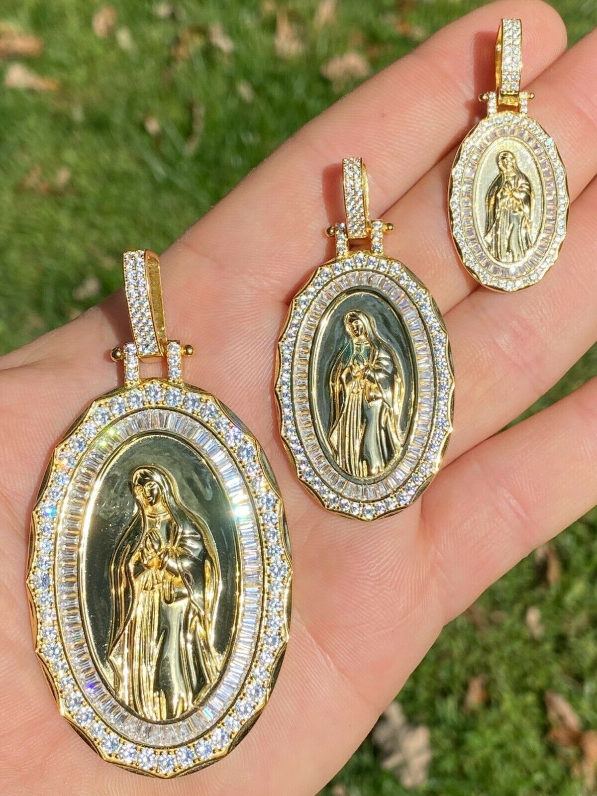 Designer × Jewelry 14k Gold 925 Silver Virgin Mary Necklace Pendant Medallion Size ONE SIZE - 1 Thumbnail