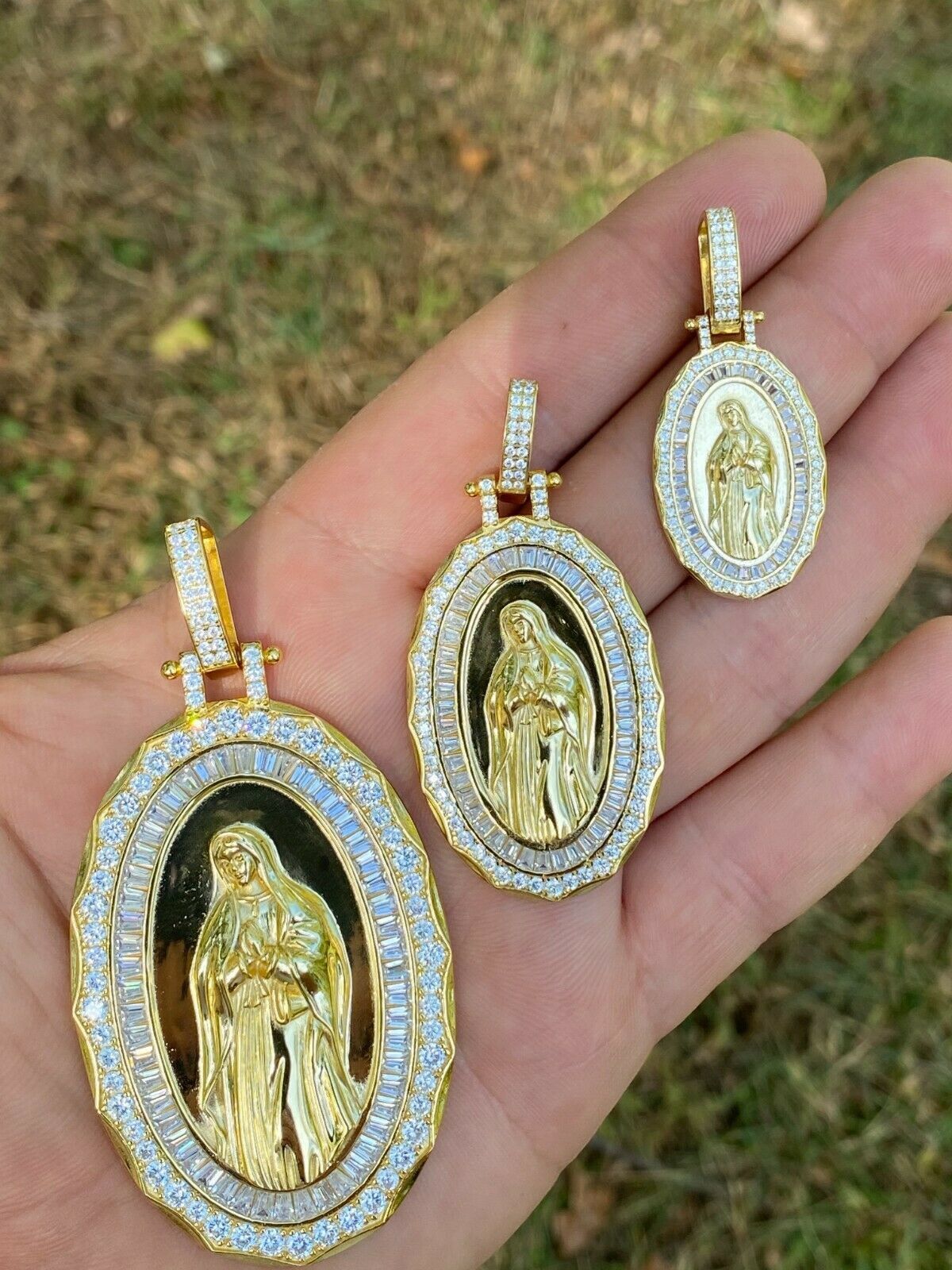 Designer × Jewelry 14k Gold 925 Silver Virgin Mary Necklace Pendant Medallion Size ONE SIZE - 12 Thumbnail