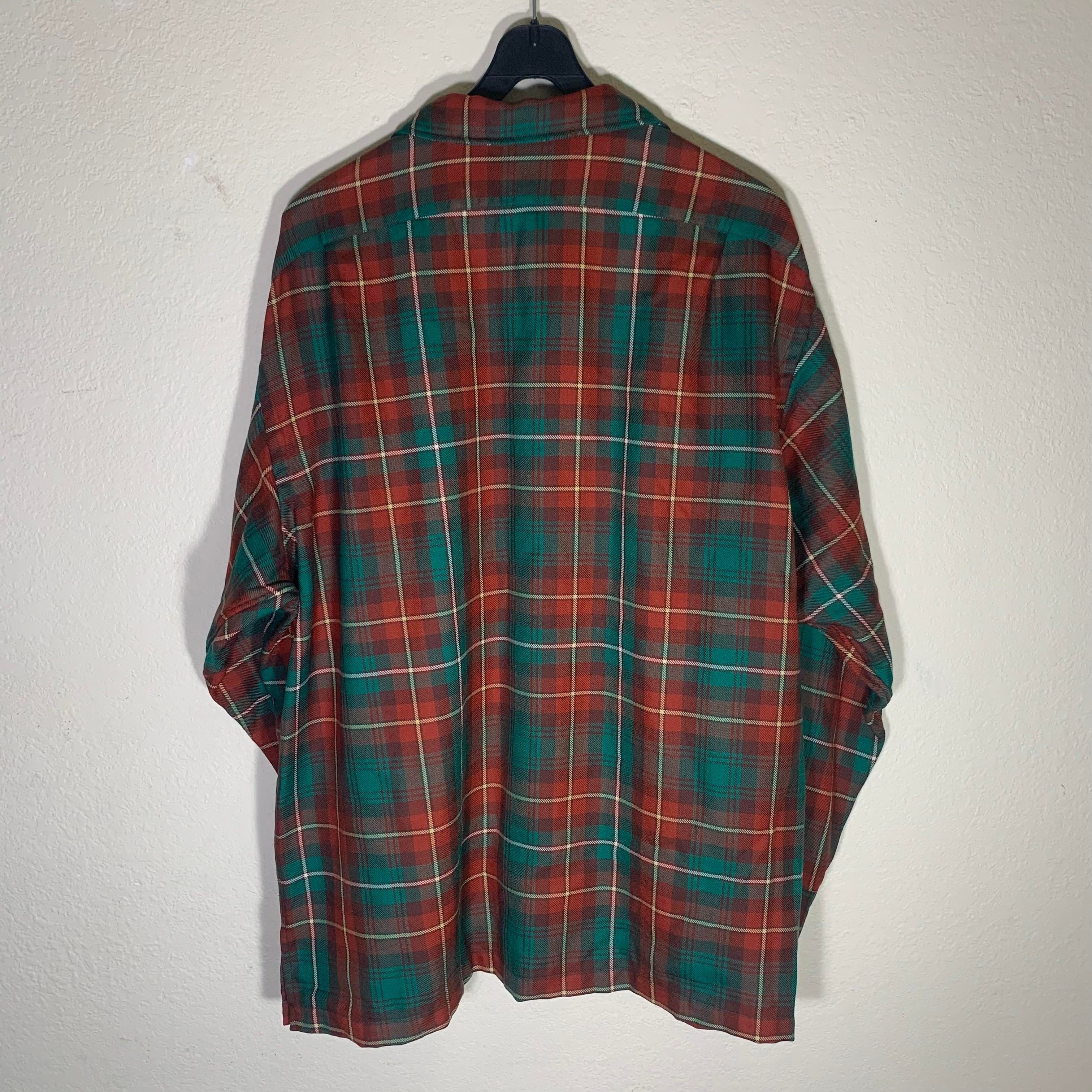 Ralph Lauren RRL Red and Green Camp Collar 100% Wool Flannel Size US XL / EU 56 / 4 - 2 Thumbnail