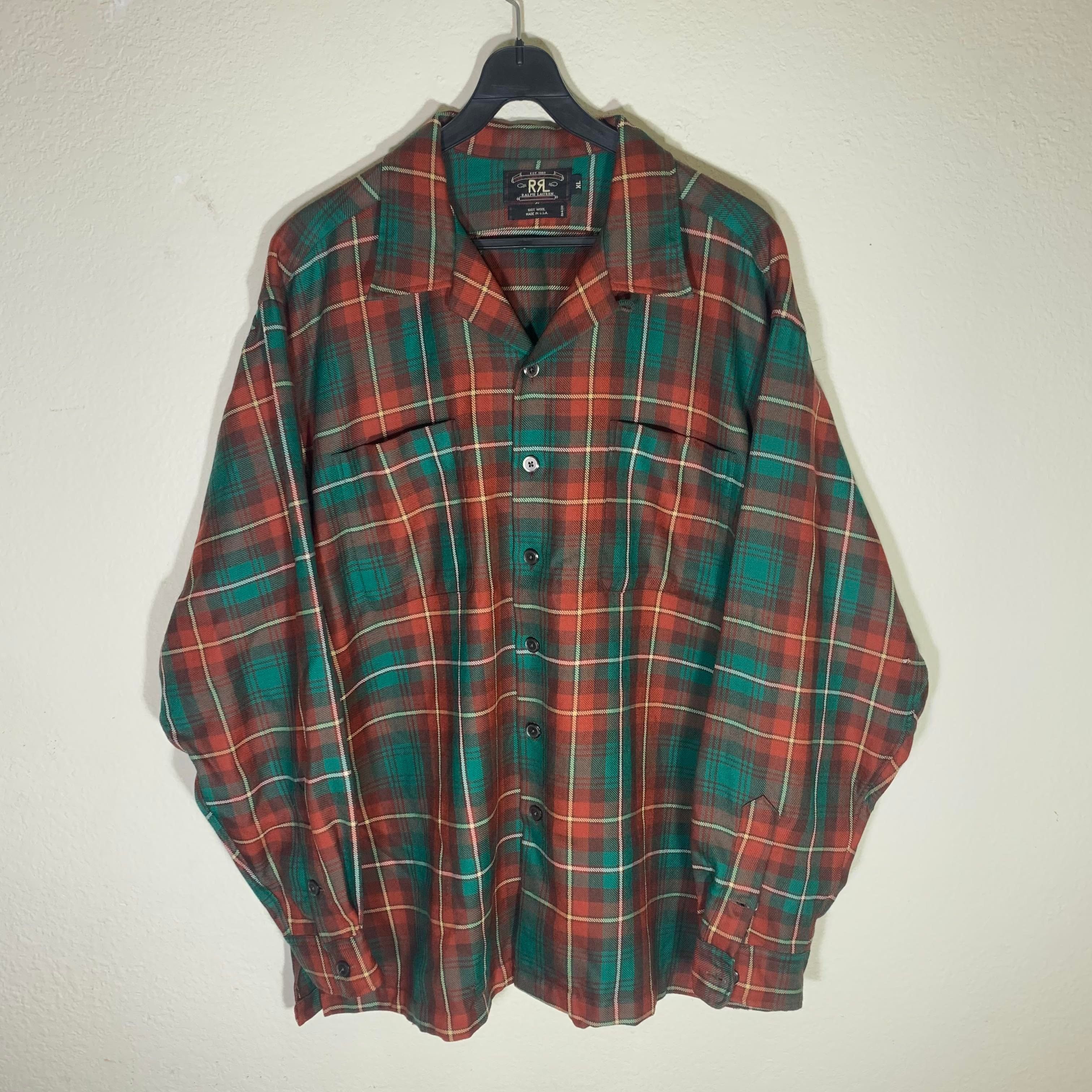 Ralph Lauren RRL Red and Green Camp Collar 100% Wool Flannel Size US XL / EU 56 / 4 - 1 Thumbnail