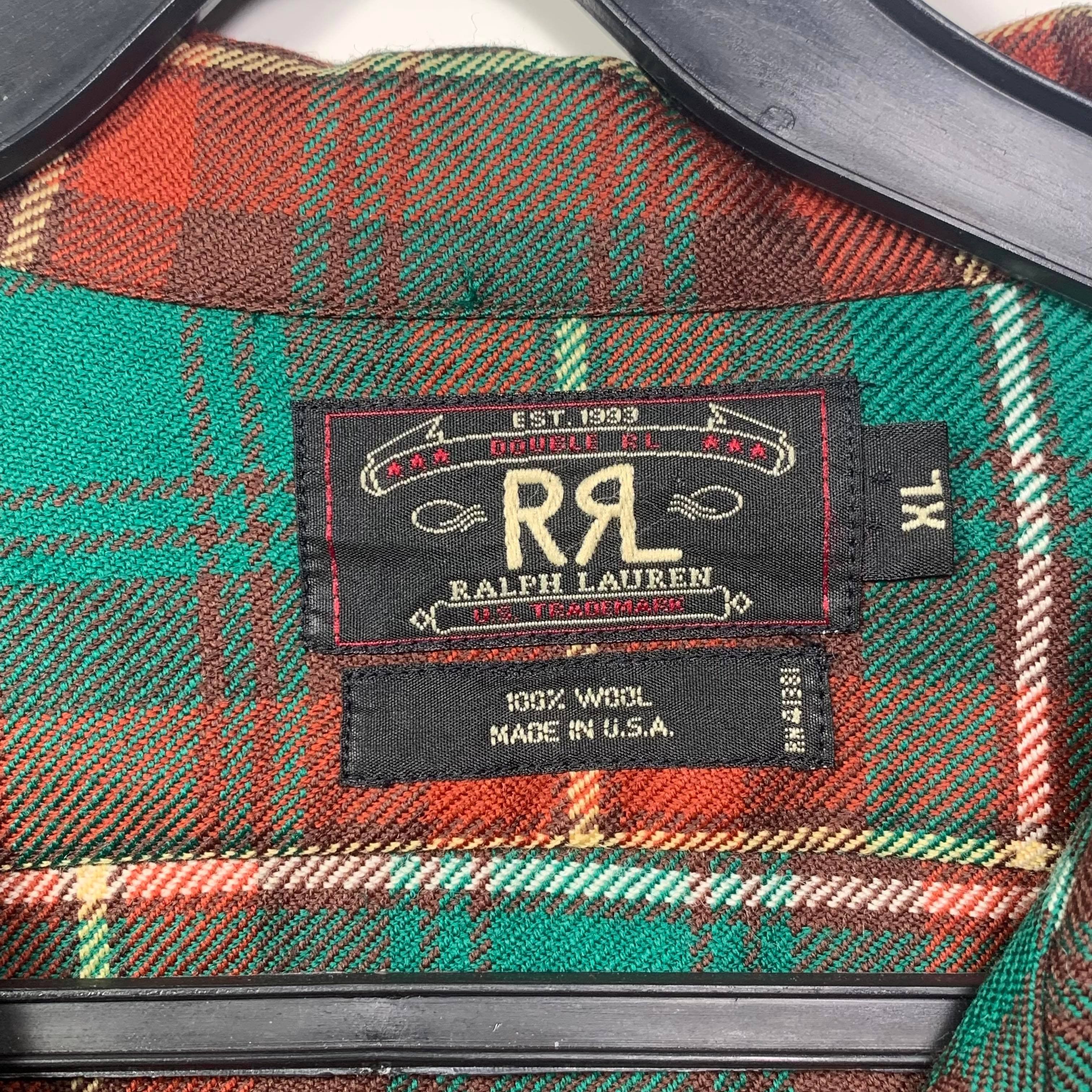 Ralph Lauren RRL Red and Green Camp Collar 100% Wool Flannel Size US XL / EU 56 / 4 - 3 Thumbnail