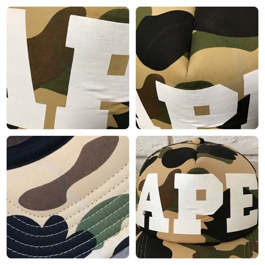 Bape BAPE APE logo trucker hat mesh cap 1st camo yellow ★ Size ONE SIZE - 8 Thumbnail