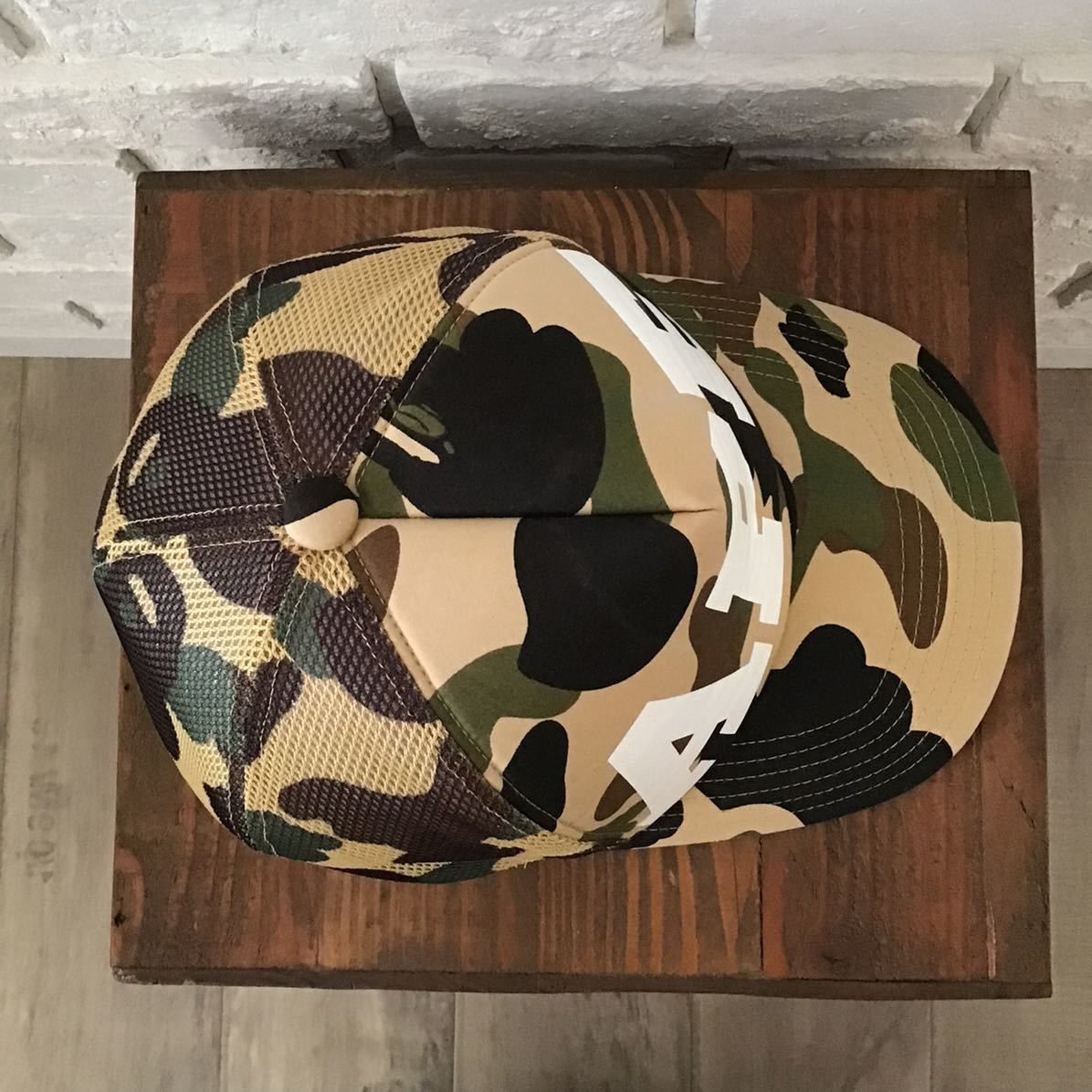 Bape BAPE APE logo trucker hat mesh cap 1st camo yellow ★ Size ONE SIZE - 6 Thumbnail