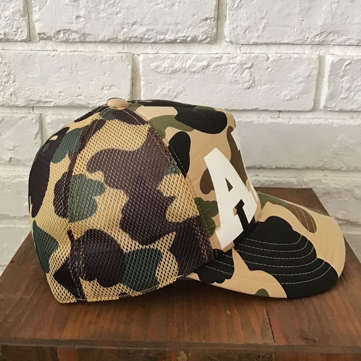 Bape BAPE APE logo trucker hat mesh cap 1st camo yellow ★ Size ONE SIZE - 3 Thumbnail