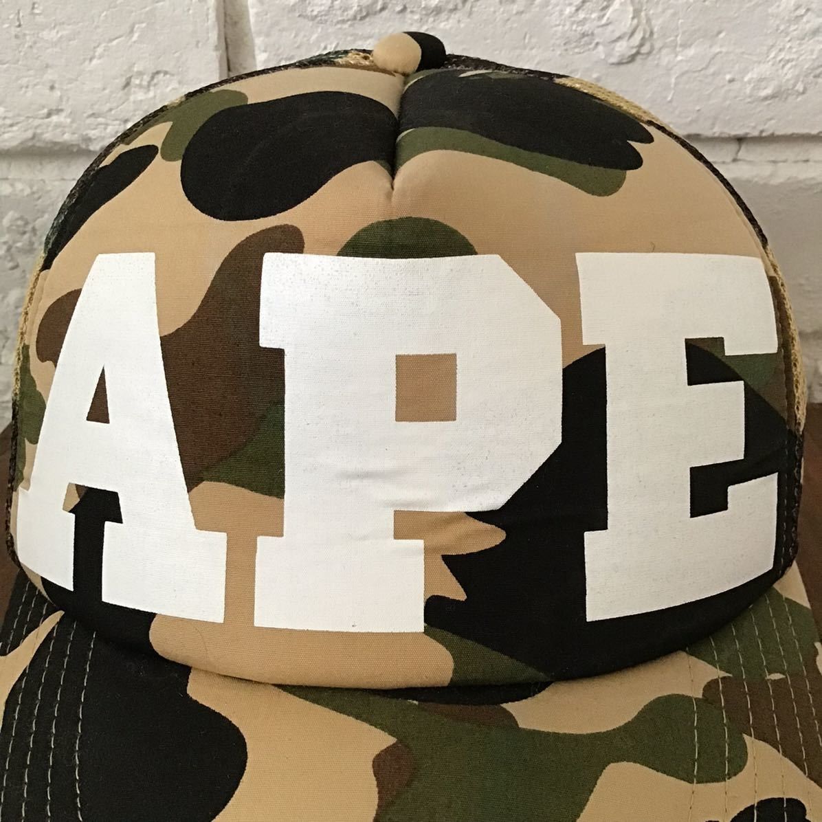 Bape BAPE APE logo trucker hat mesh cap 1st camo yellow ★ Size ONE SIZE - 2 Thumbnail