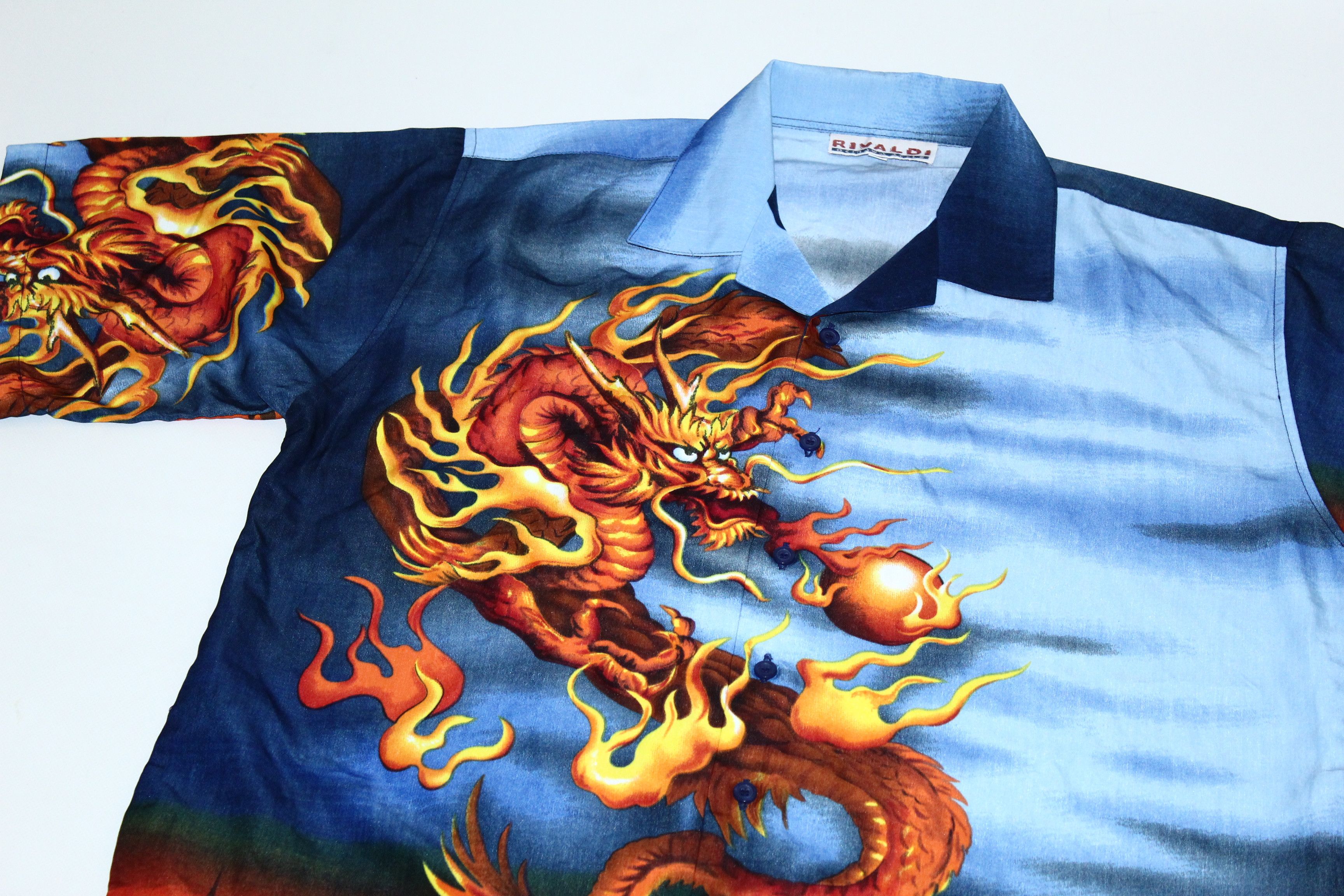 Anime 💥VTG 90s Rivaldi Okinawa Dragon All Over Print Baggy Shirt Size US XXL / EU 58 / 5 - 4 Thumbnail