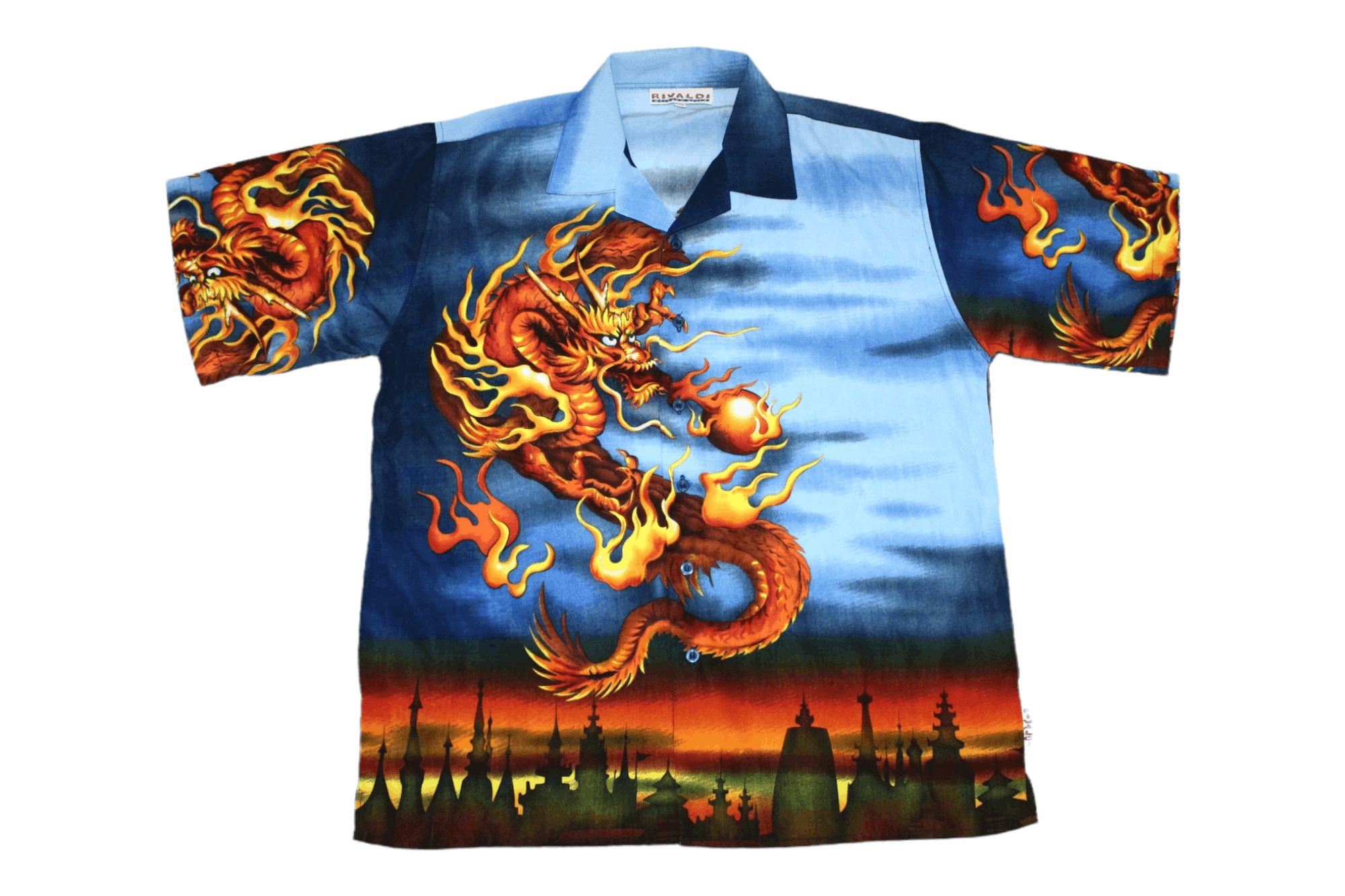 Anime 💥VTG 90s Rivaldi Okinawa Dragon All Over Print Baggy Shirt Size US XXL / EU 58 / 5 - 1 Thumbnail
