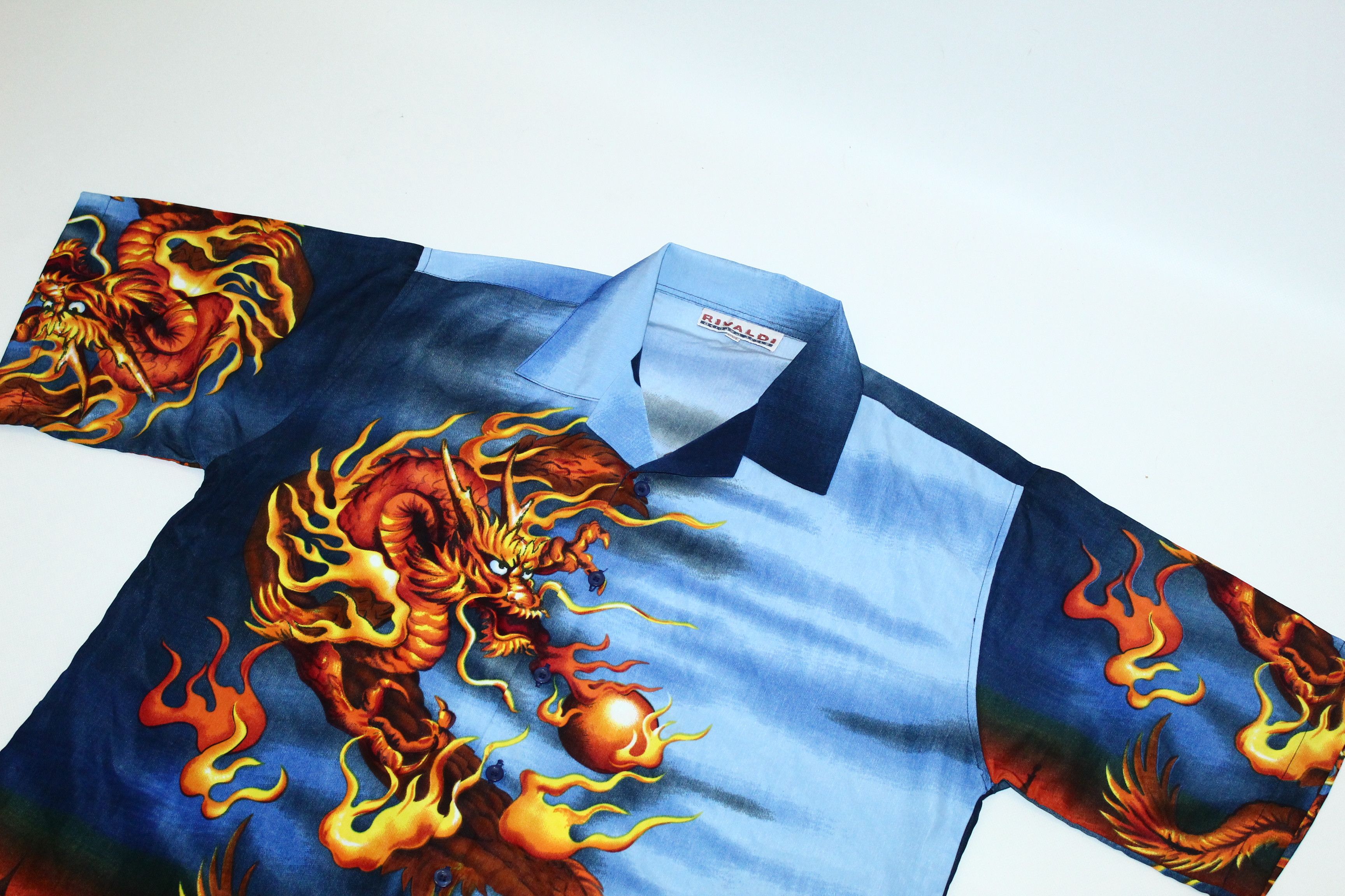Anime 💥VTG 90s Rivaldi Okinawa Dragon All Over Print Baggy Shirt Size US XXL / EU 58 / 5 - 3 Thumbnail