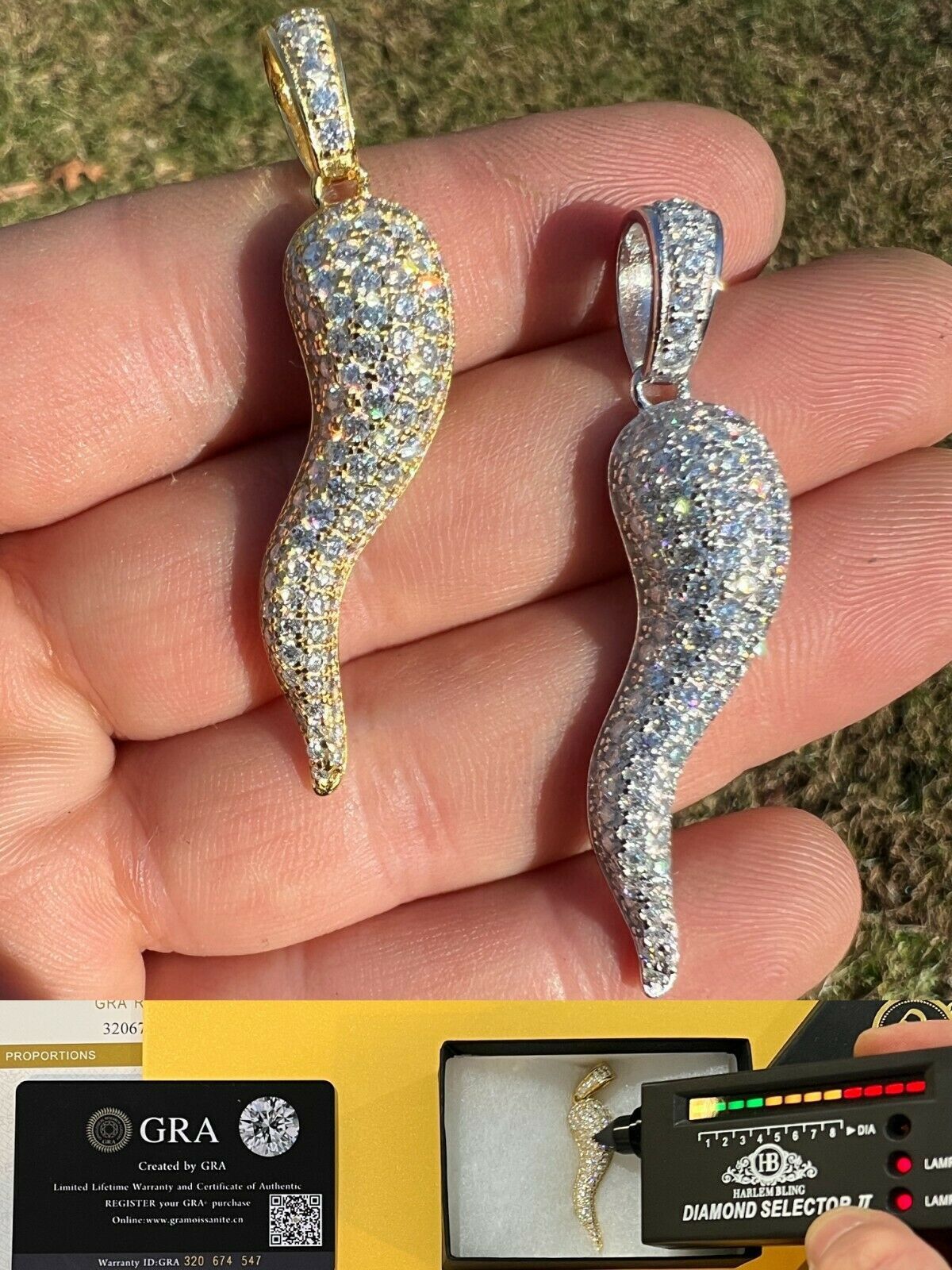 MOISSANITE Cornicello Italian Horn Pepper Pendant Pass Test