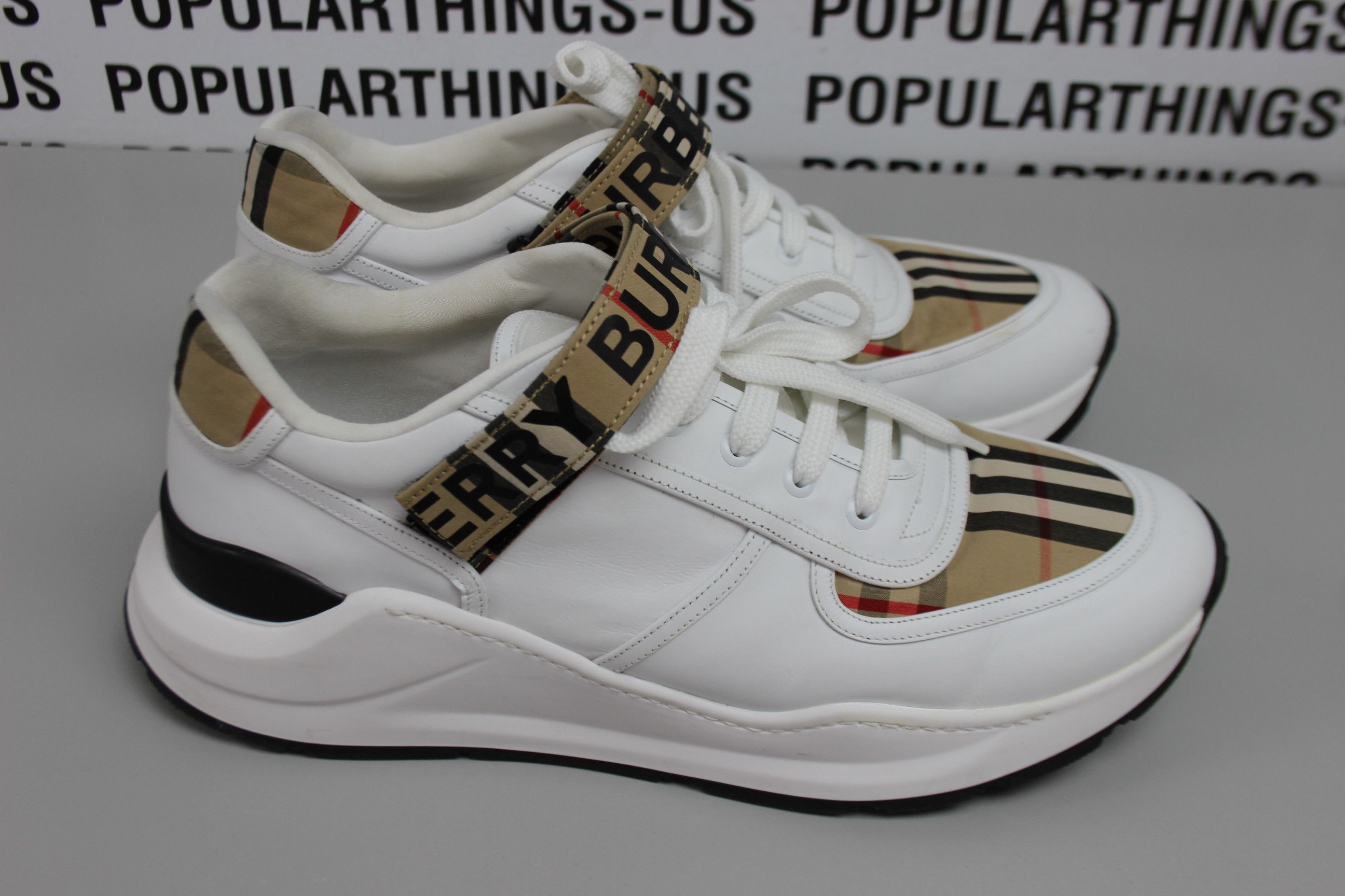 Burberry Burberry Men's Logo Leather Vintage Check Sneakers 8024052 Size US 12 / EU 45 - 2 Thumbnail
