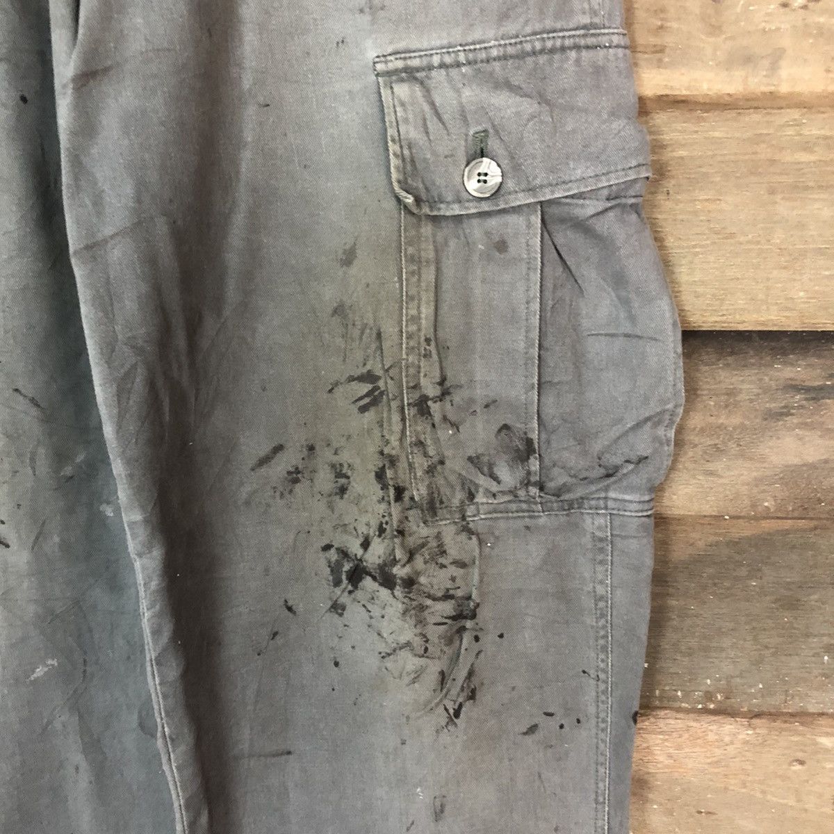 Japanese Brand Grey Oil Stains Cargo Multipocket Pants #881 Size US 27 - 7 Thumbnail