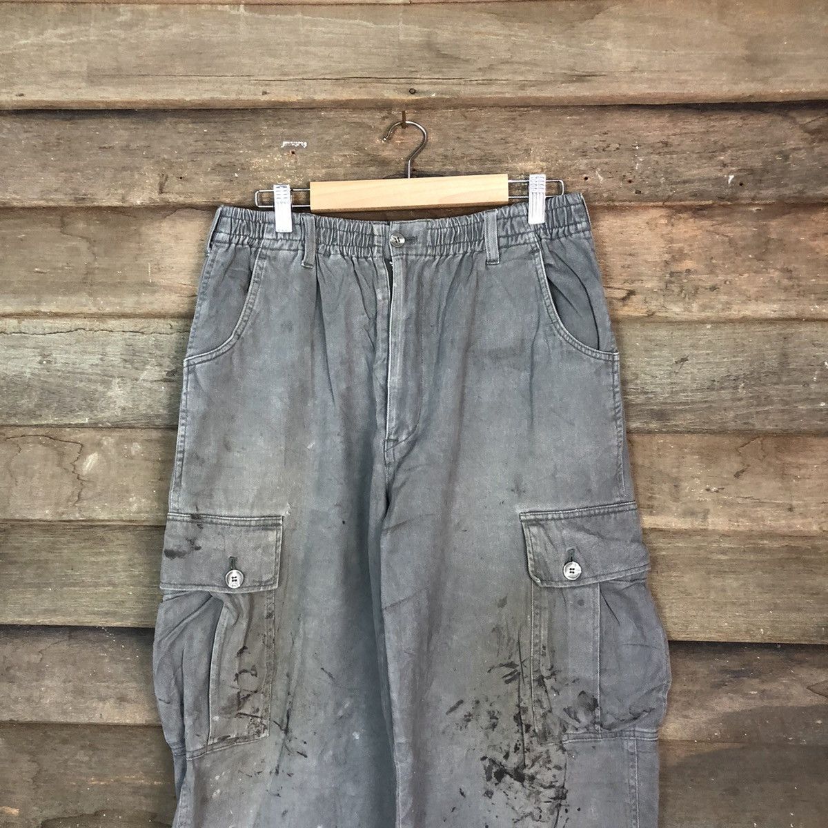 Japanese Brand Grey Oil Stains Cargo Multipocket Pants #881 Size US 27 - 2 Thumbnail