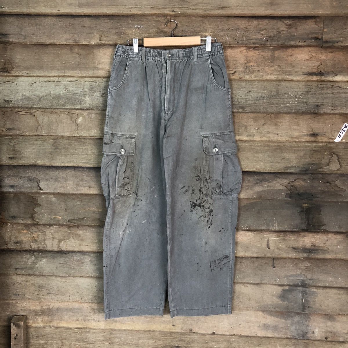 Japanese Brand Grey Oil Stains Cargo Multipocket Pants #881 Size US 27 - 1 Thumbnail