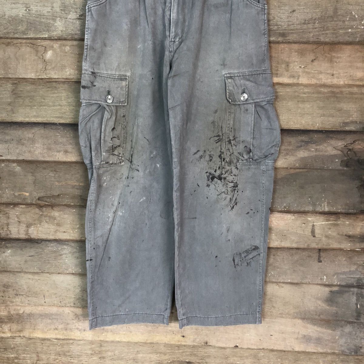 Japanese Brand Grey Oil Stains Cargo Multipocket Pants #881 Size US 27 - 3 Thumbnail