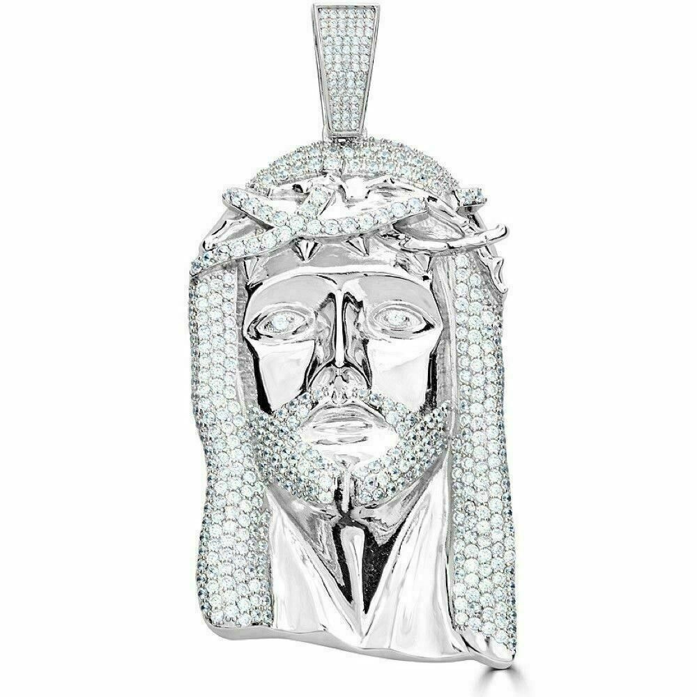 HUGE Jesus Head Diamond Piece Pendant SOLID 925 Silver ICED