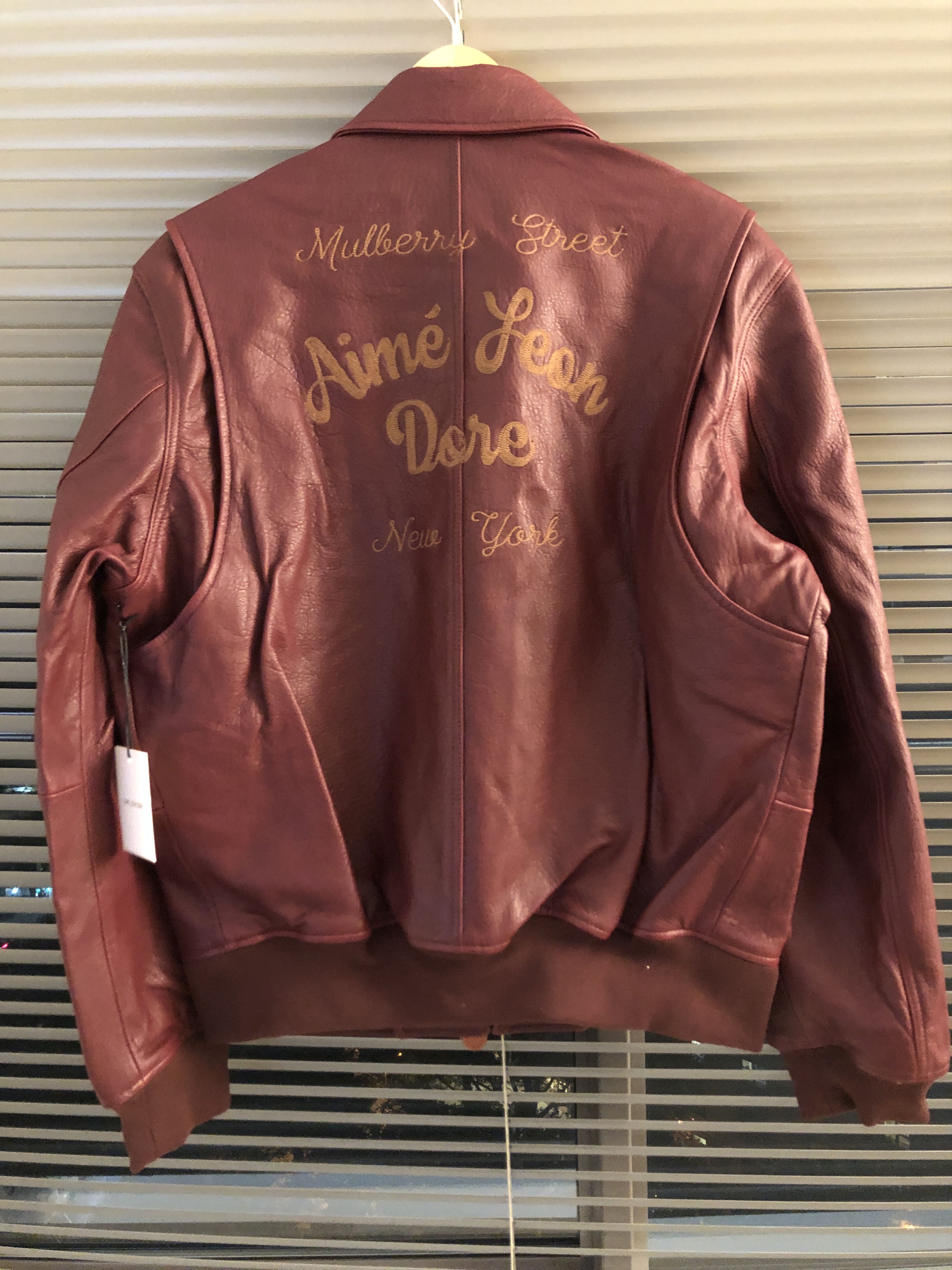 NEW aime leon dore Brown Chainstitch Leather Bomber Jacket