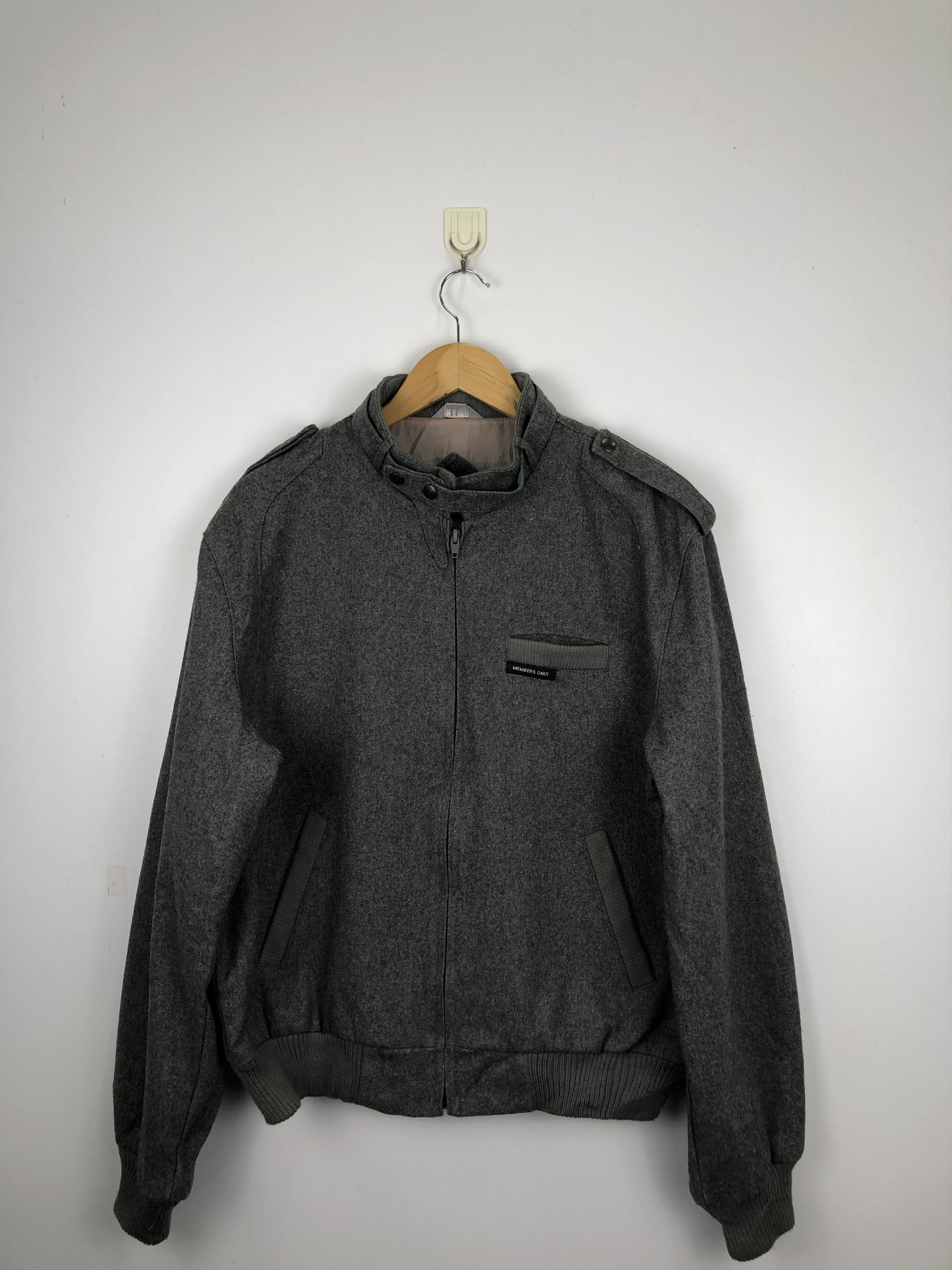 image of 90's Members Only Zipper Wool Jacket in Grey, Men's (Size Large)