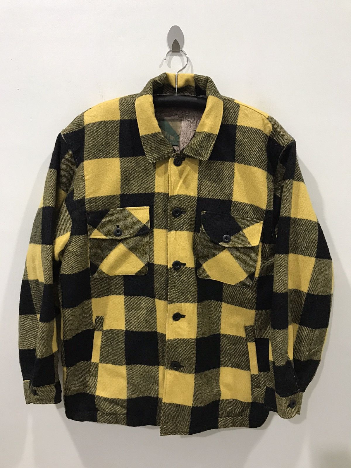GYPSY JACK Japan Yellow Plaid Sherpa Wool Oversize Jacket