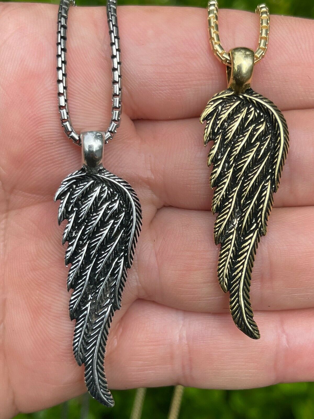 925 Silver Angel Wing Feather Pendant Necklace Gold