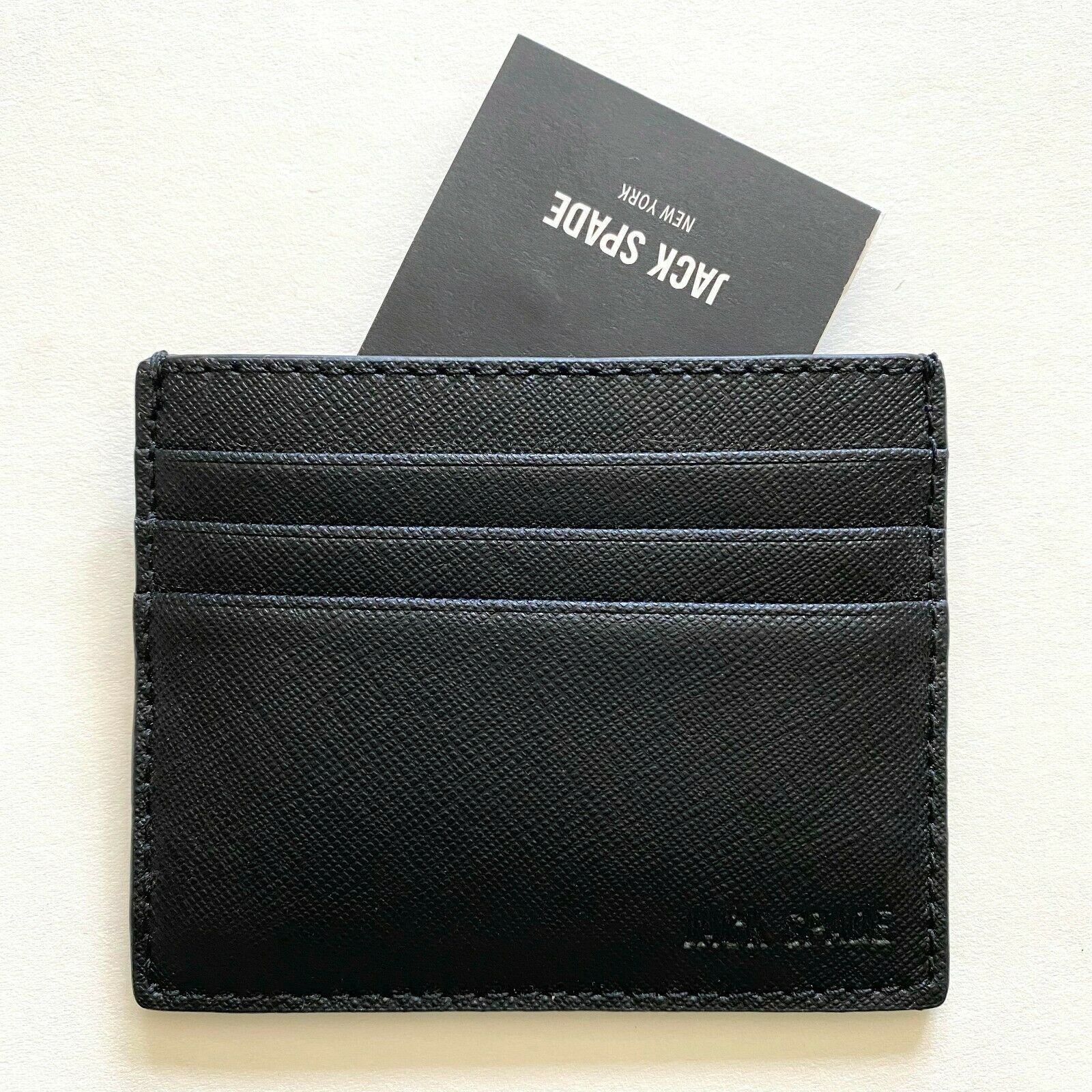 Jack Spade BLACK LEATHER LINEN TEXTURE SLIM CARD WALLET | Grailed