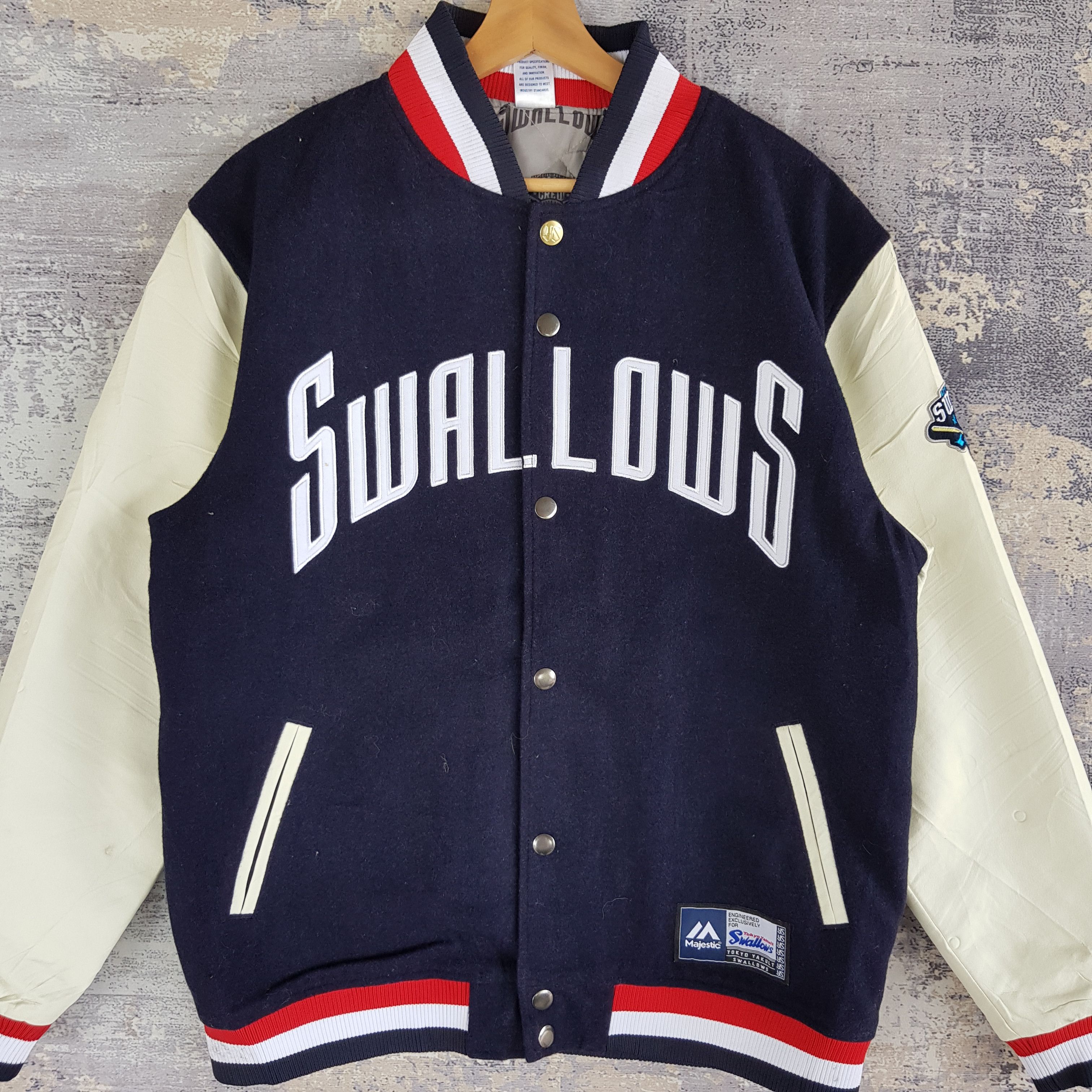Majestic × Vintage Vintage Majestic Varsity Jacket Swallow Crew Wool Jacket Size US L / EU 52-54 / 3 - 3 Thumbnail
