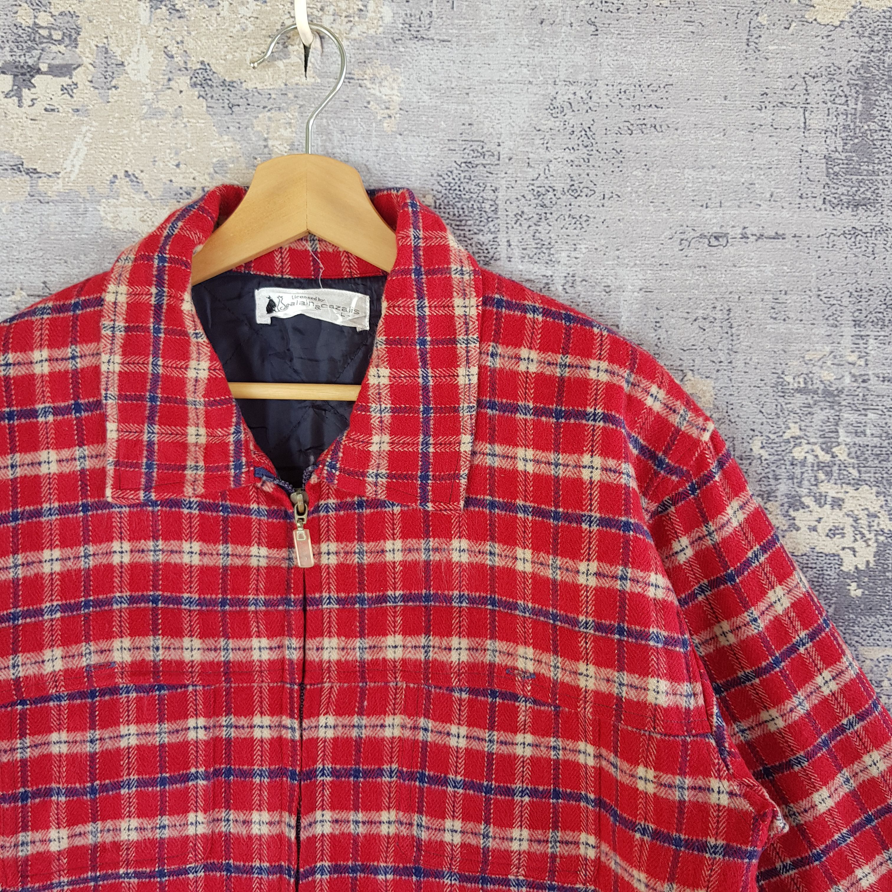 Vintage Vintage 90s Alain Cazalis Checkered Jacket Wool Jacket Size US L / EU 52-54 / 3 - 4 Thumbnail