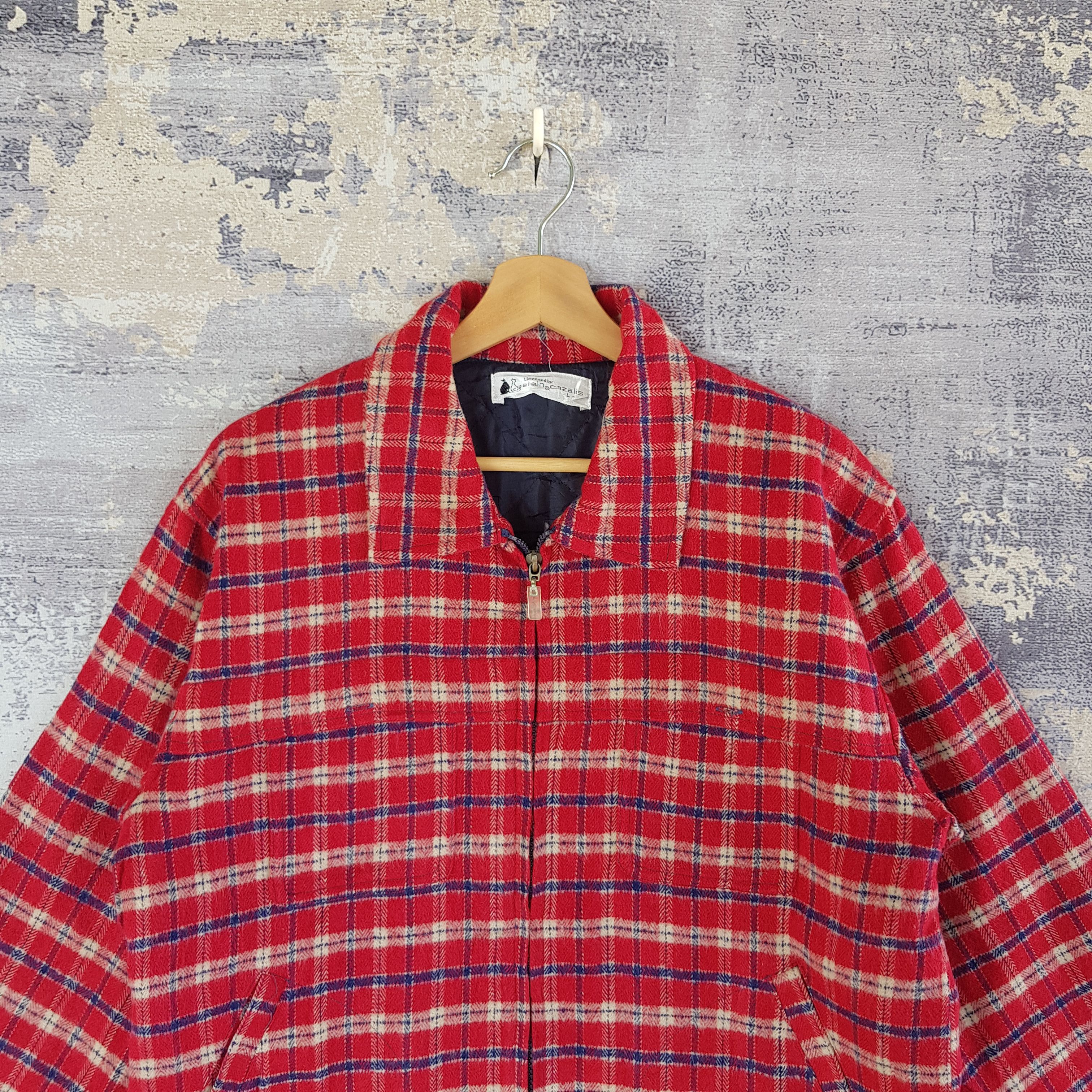 Vintage Vintage 90s Alain Cazalis Checkered Jacket Wool Jacket Size US L / EU 52-54 / 3 - 2 Thumbnail
