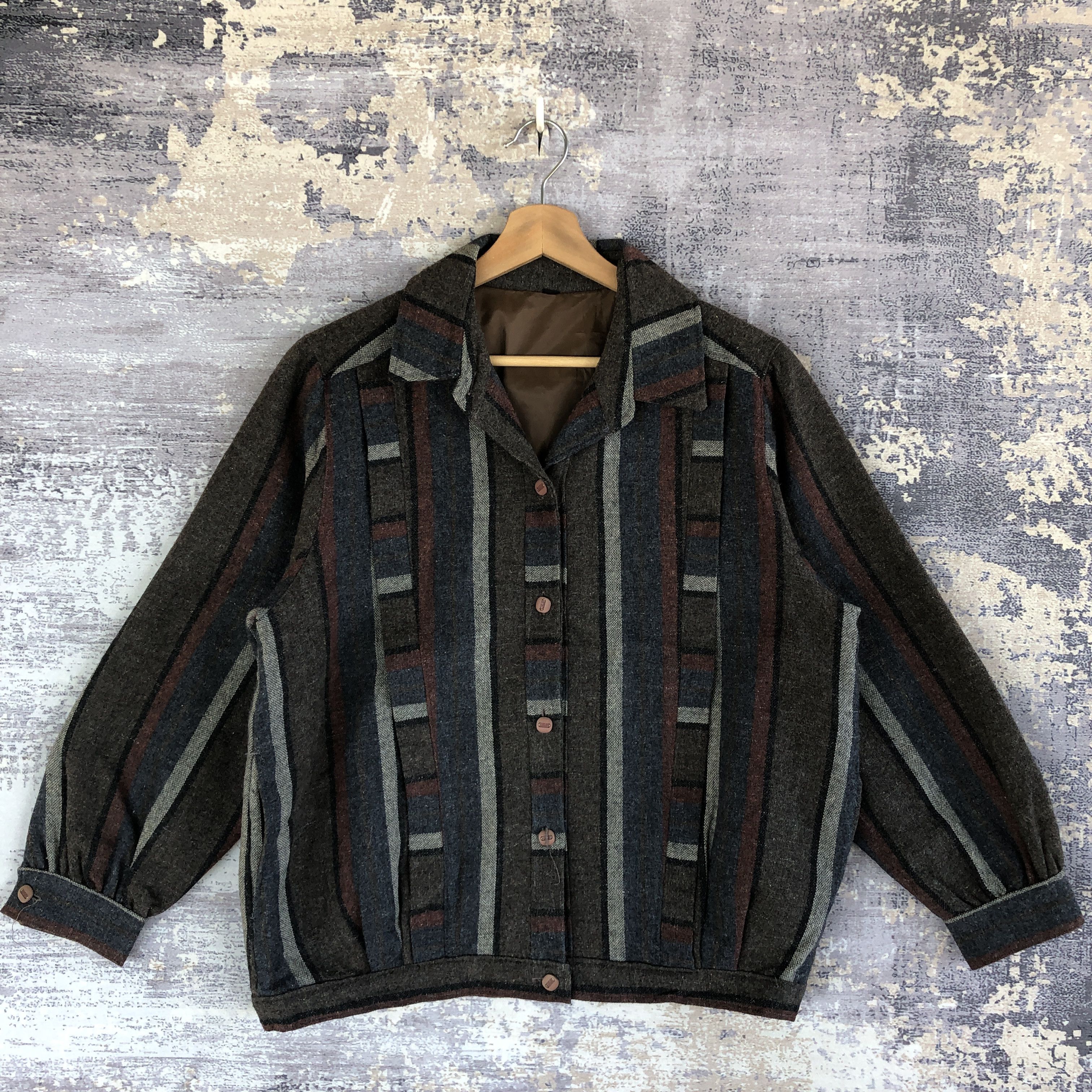 Japanese Brand × Vintage Vintage Japanese Stripe Baseball Jacket Wool Jacket Size US M / EU 48-50 / 2 - 1 Thumbnail