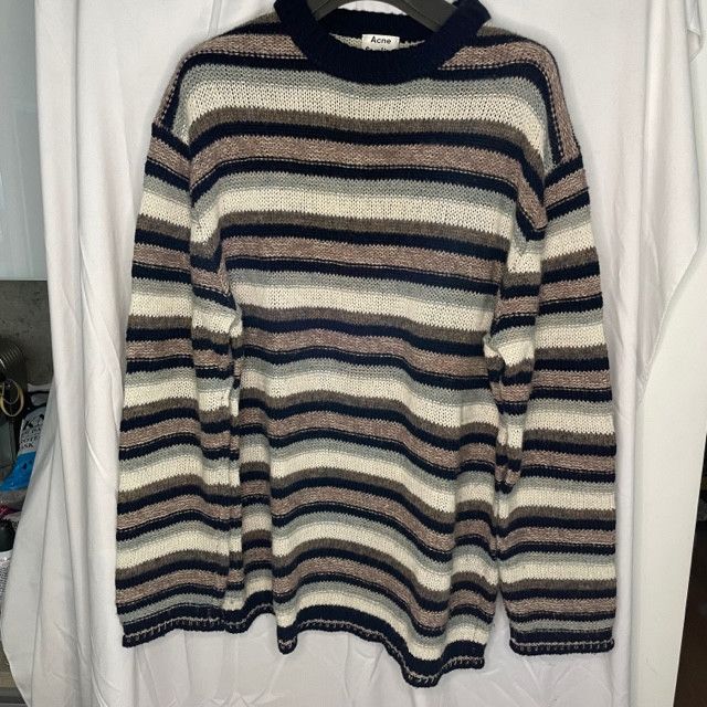 image of Acne Studios Horizontal Striped Sweater in Cream/Blue, Men's (Size Large)