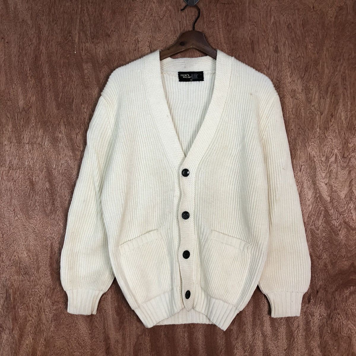 image of Aran Isles Knitwear x Cardigan Vintage Mallite Men's Wear Cardigan Like Kurt Cobain Style in White 