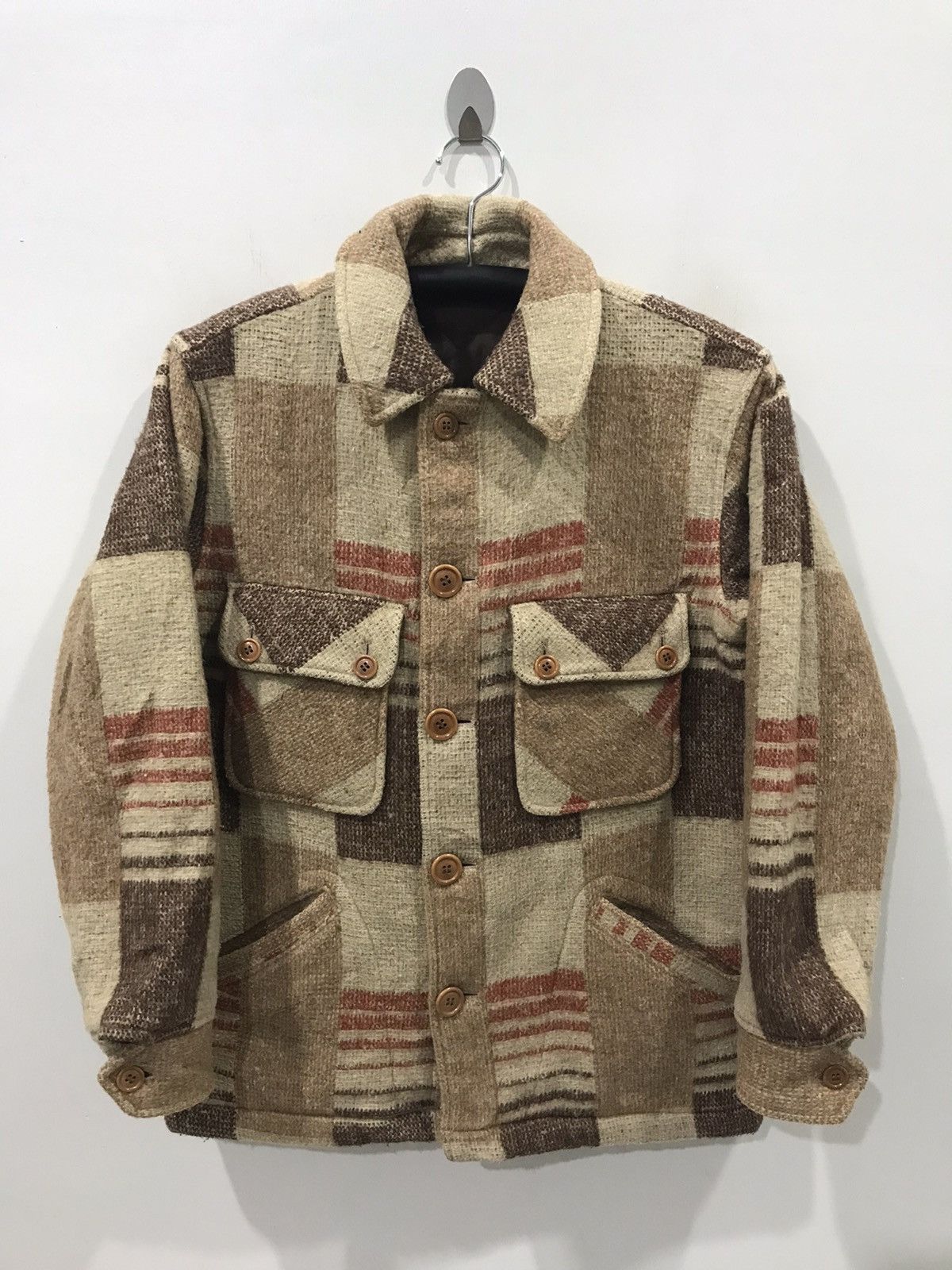 Japanese Brand Vintage Artisanal Motive Geometric Plaid Sturdy Linen Jacket Size US M / EU 48-50 / 2 - 3 Thumbnail