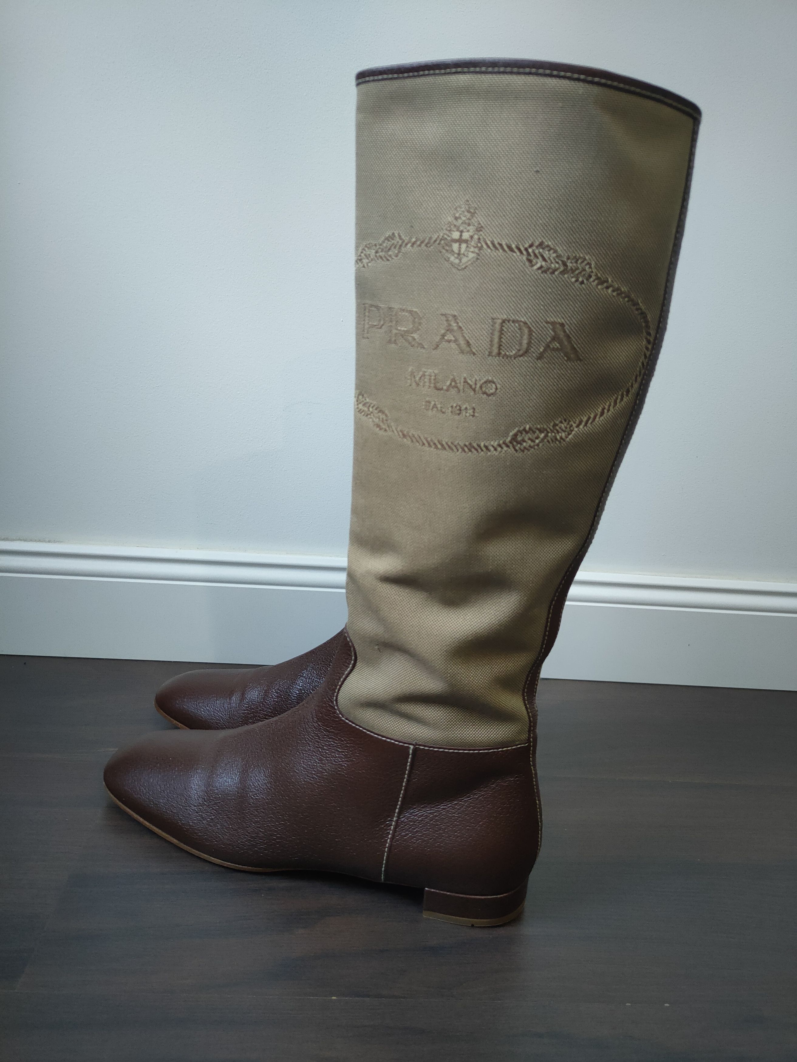 Prada × Vintage Vintage 90s Women's Prada Leather Riding Boots Brown EU 40 Size US 7 / IT 37 - 1 Thumbnail