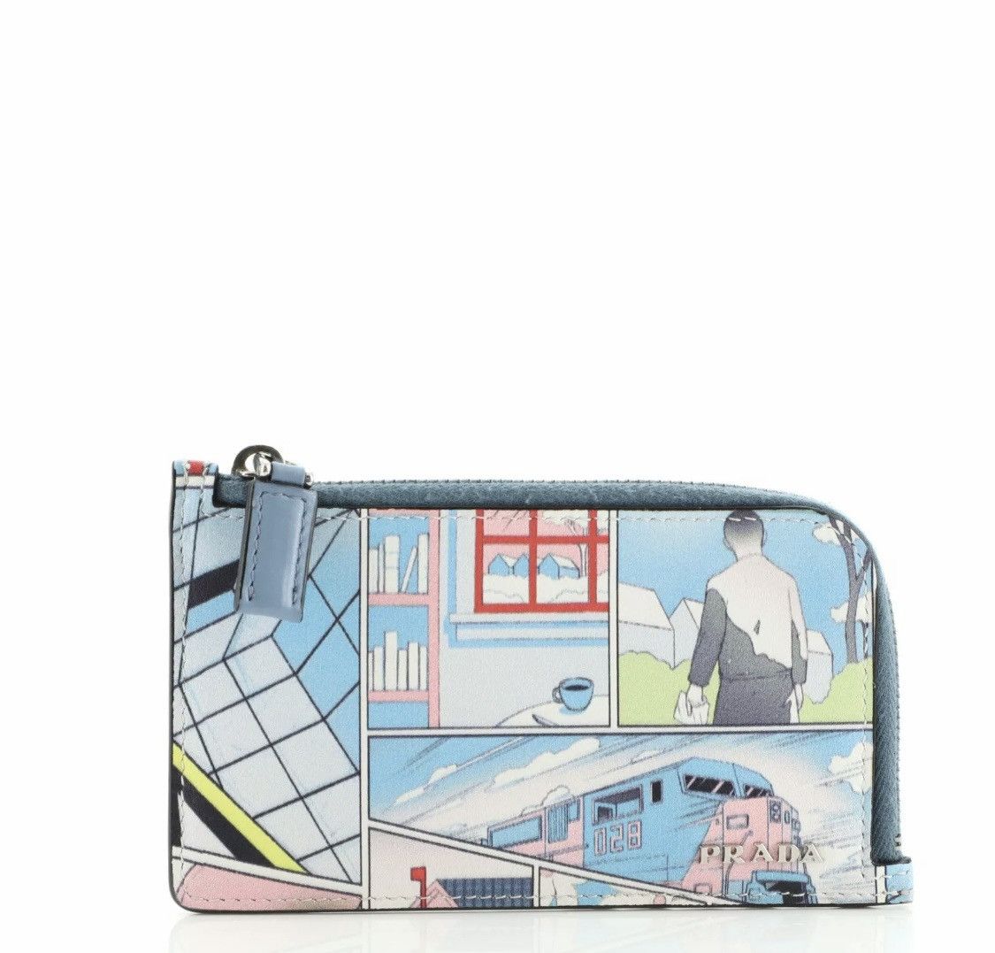 Prada Comic Print Zip Card Holder Blue. Made in Italy