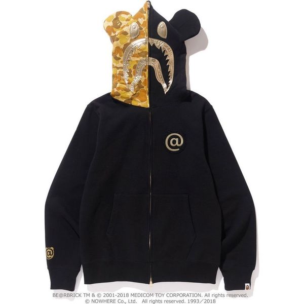 Bape Bape x Medicom Black Gold Shark Bear Zip up Hoodie L NEW