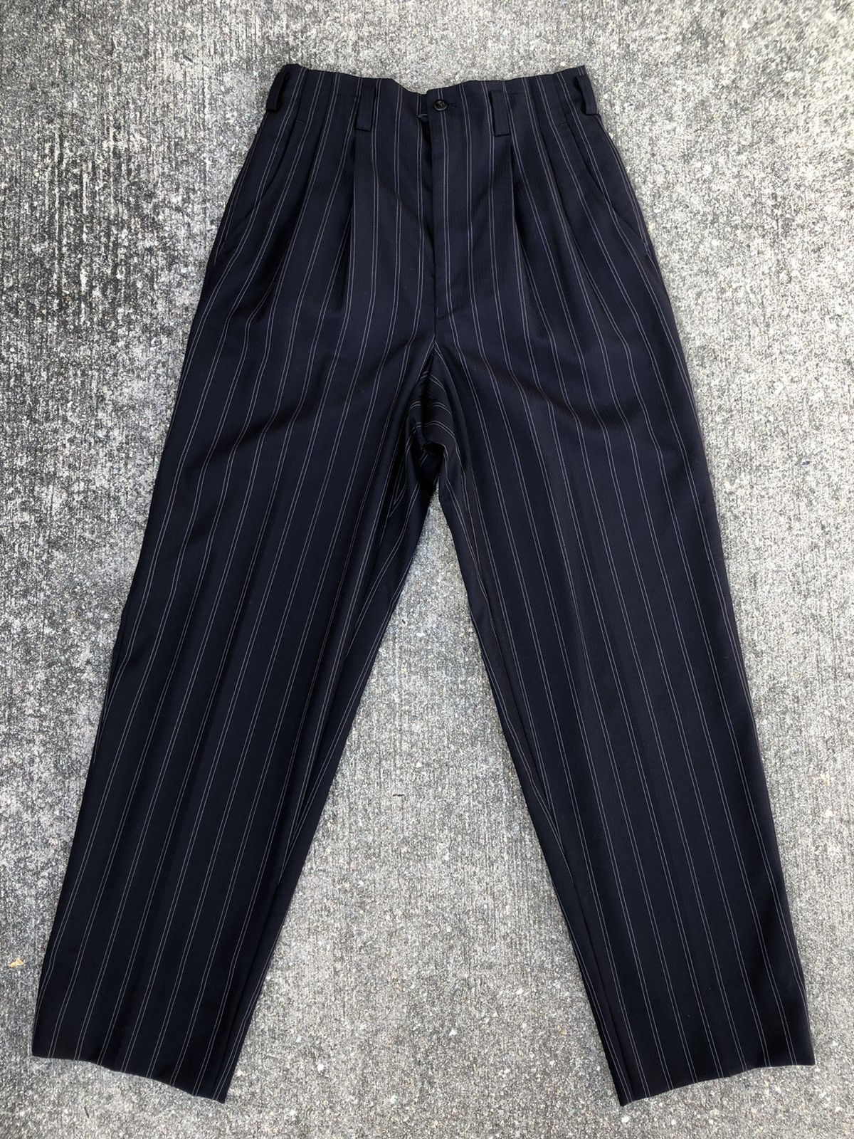 Bajra Bajra Japan Navy Striped Wool Baggy Trouser Pant Size US 29 - 1 Thumbnail