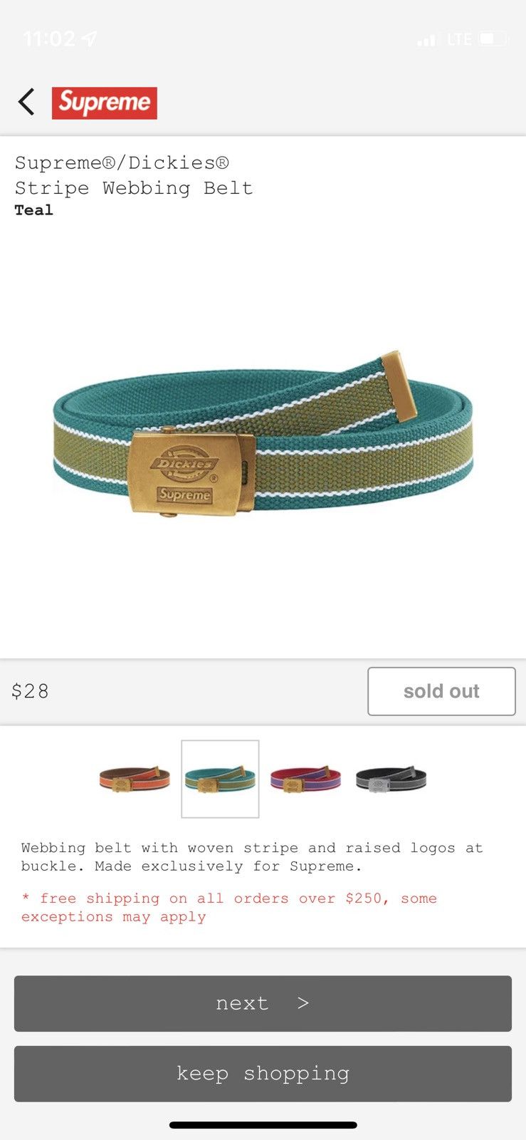 Supreme Supreme®/Dickies® Stripe Webbing Belt | Grailed