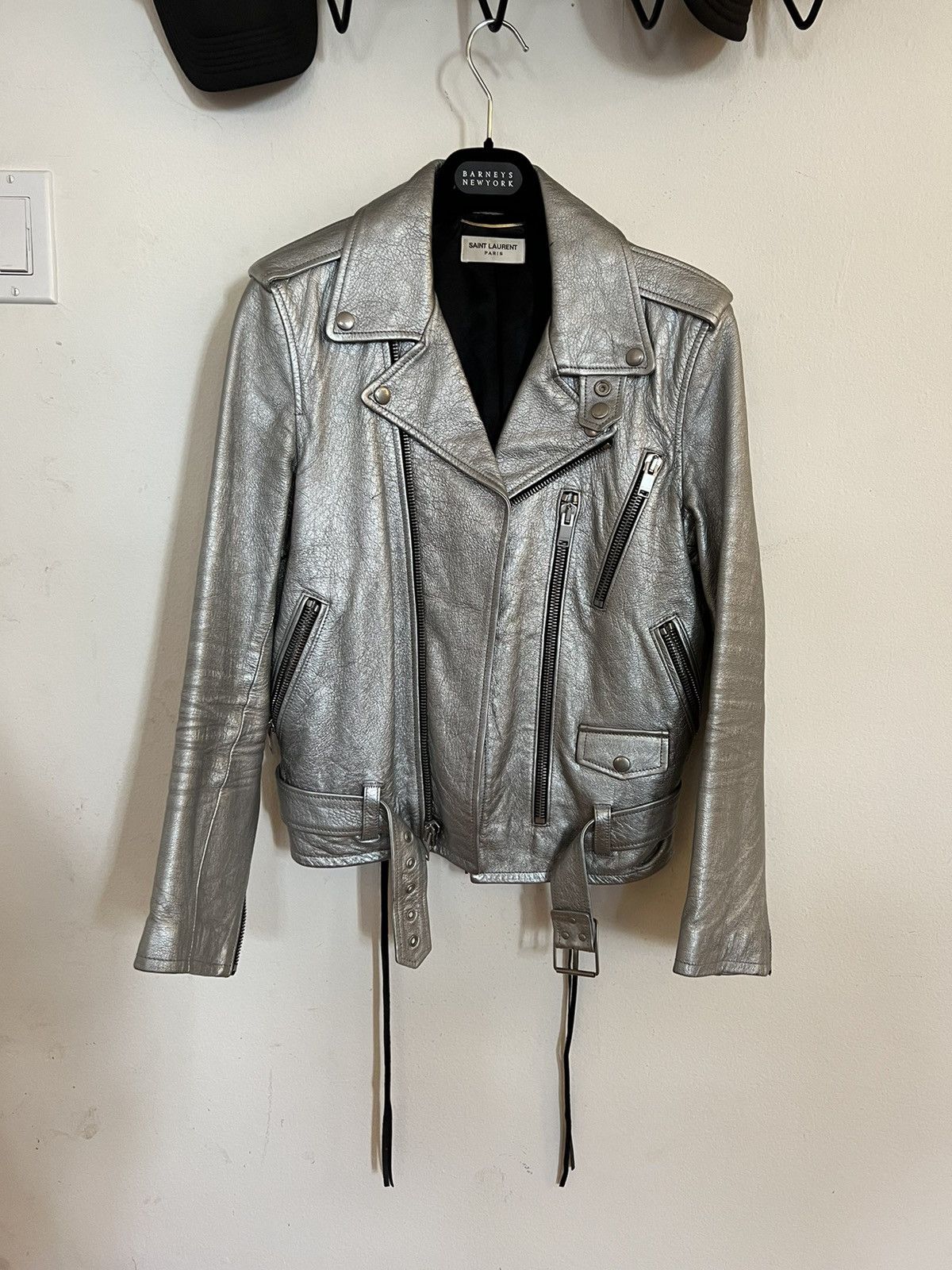 Saint Laurent Paris Saint Laurent L17 Leather biker jacket-Silver | Grailed