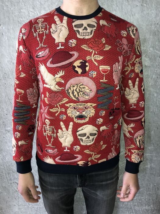 Zara Vintage Red Skulls Tiger Eagle Zara Man Sweatshirt Quilted