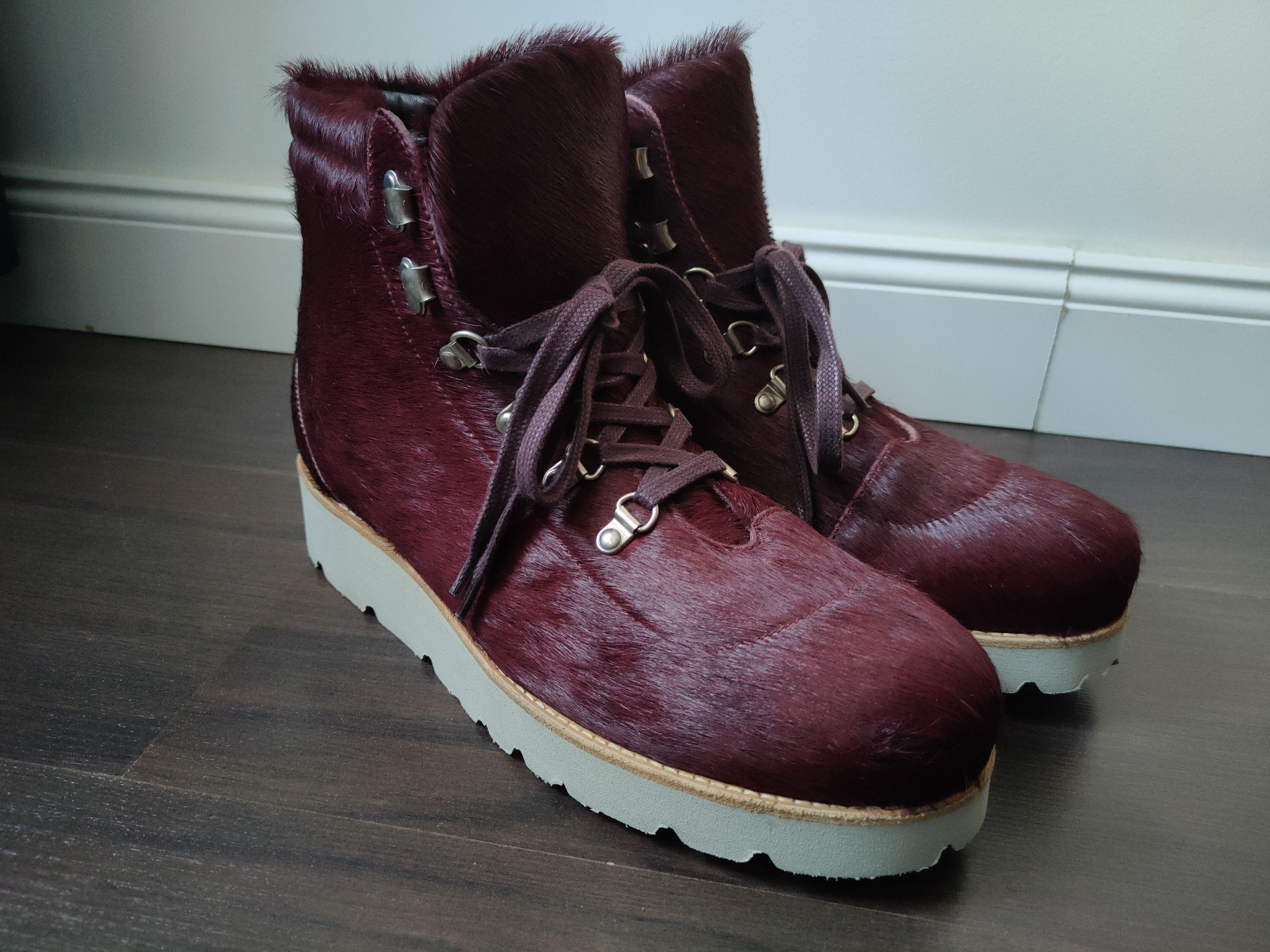 Designer Ricardo Andrez High Fashion Leather Burgundy Fur Boots 44 Size US 11 / EU 44 - 6 Thumbnail