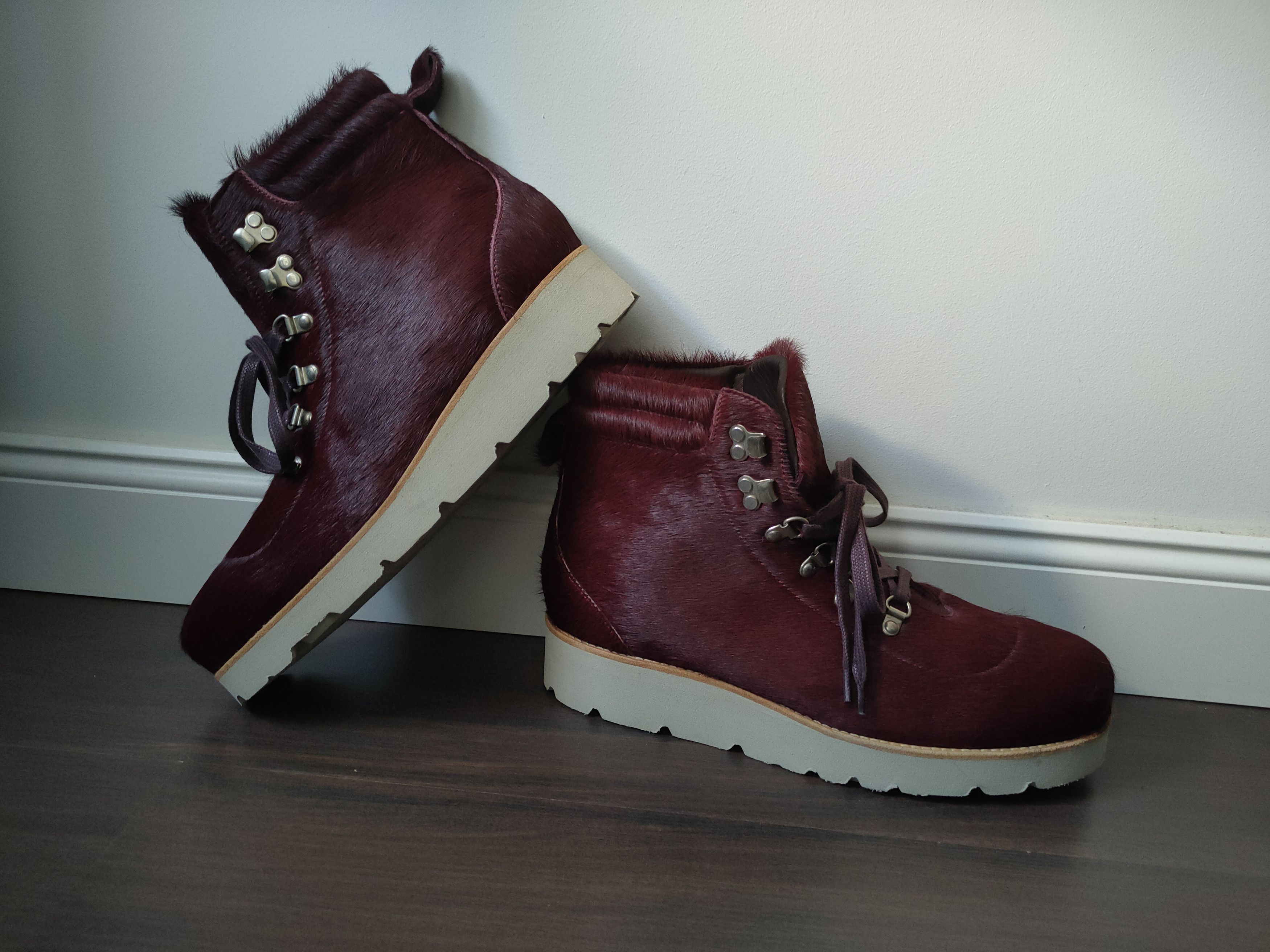 Designer Ricardo Andrez High Fashion Leather Burgundy Fur Boots 44 Size US 11 / EU 44 - 15 Thumbnail