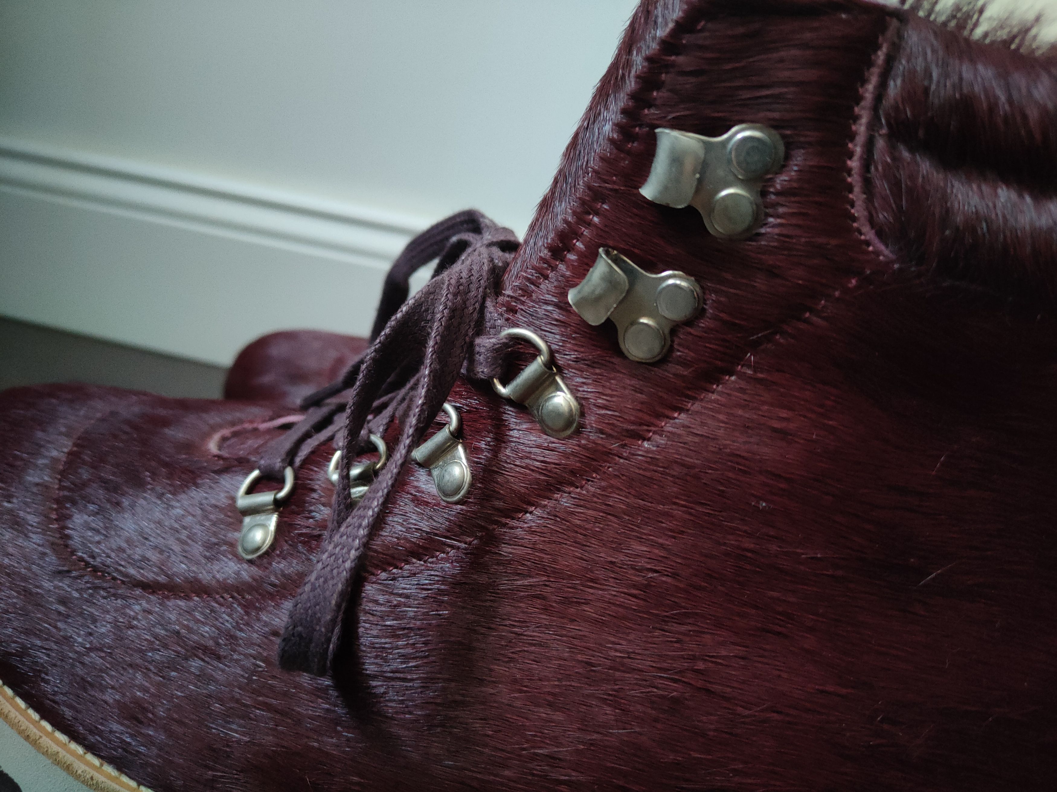 Designer Ricardo Andrez High Fashion Leather Burgundy Fur Boots 44 Size US 11 / EU 44 - 7 Thumbnail