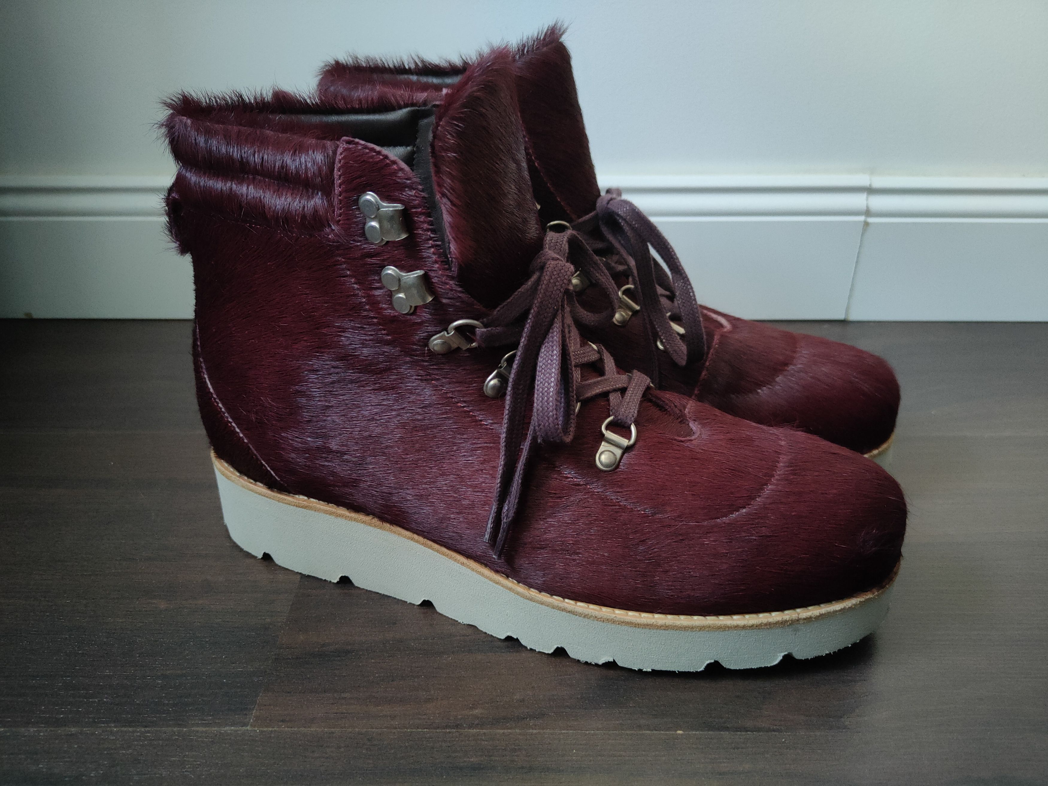 Designer Ricardo Andrez High Fashion Leather Burgundy Fur Boots 44 Size US 11 / EU 44 - 1 Thumbnail