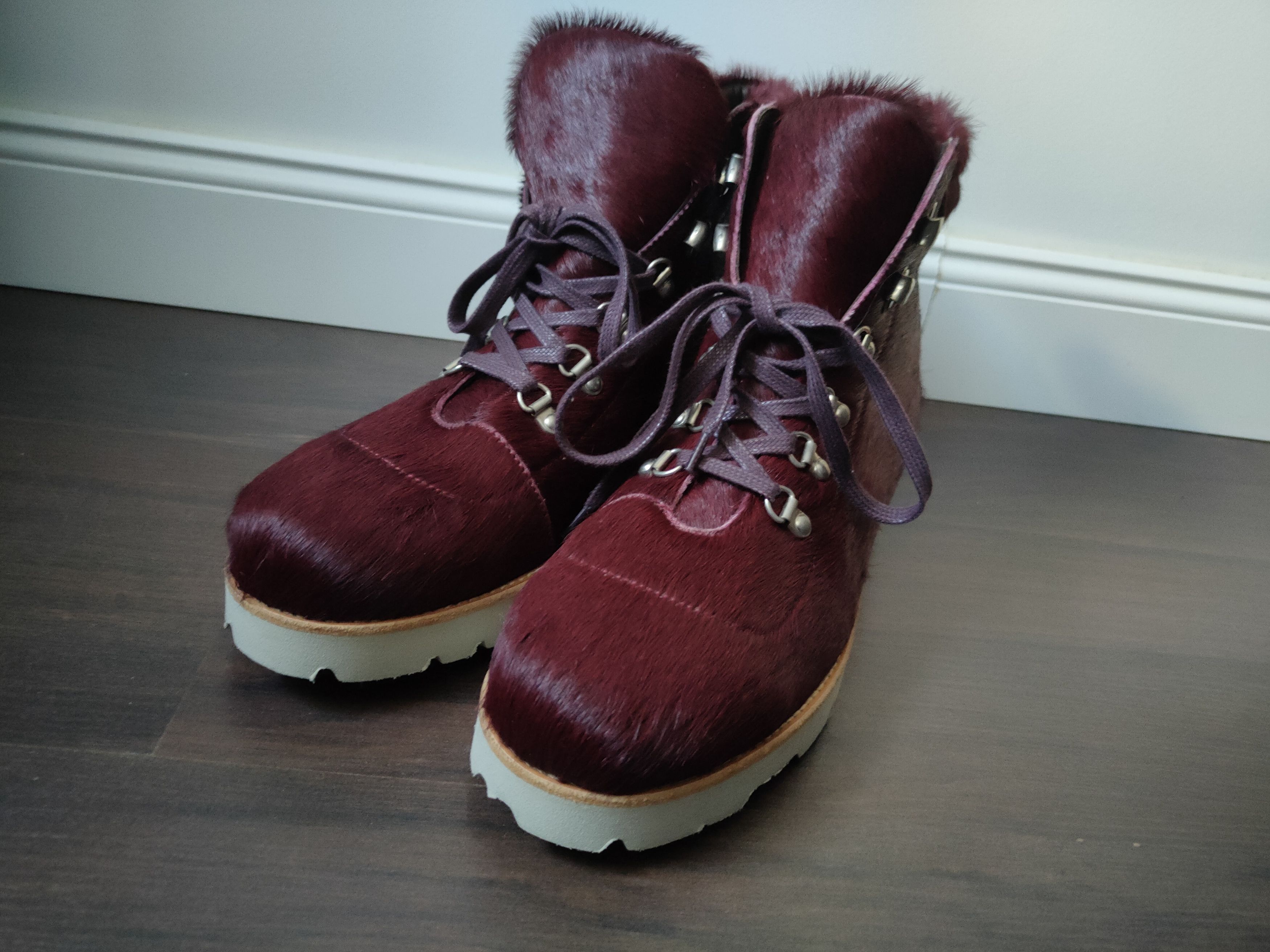 Designer Ricardo Andrez High Fashion Leather Burgundy Fur Boots 44 Size US 11 / EU 44 - 2 Thumbnail